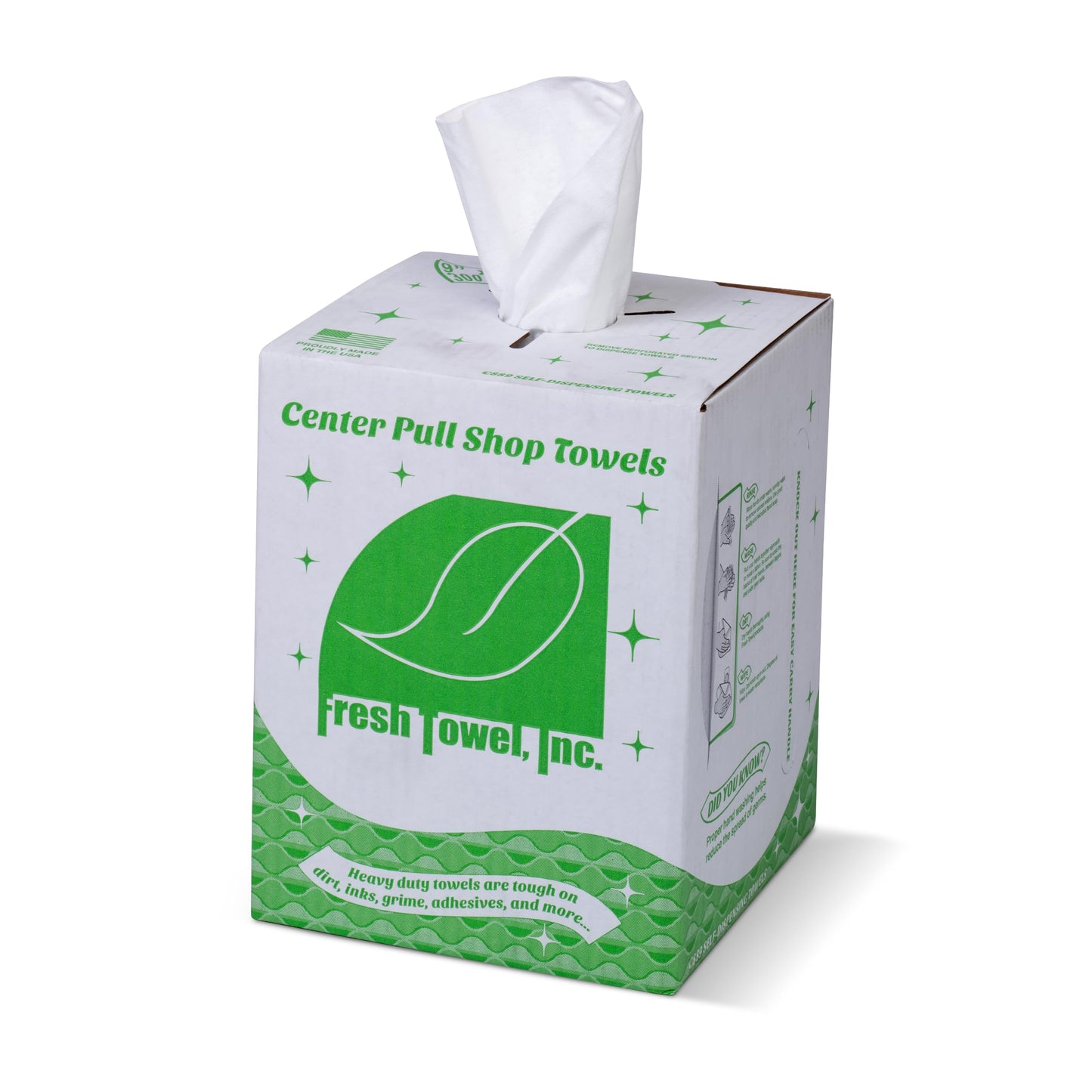 Fresh Towel Inc. Fresh Towel Ultra Strong Center Pull Shop Towels - (1 Box of 300) Disposable Cleaning Towels - White 9in W x 12in L - FT500