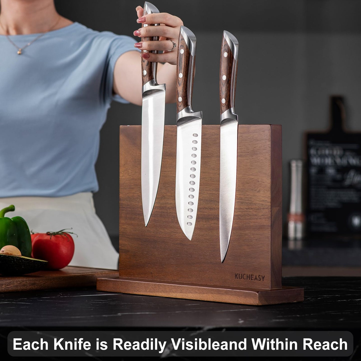Magnetic Knife Holder - KUCHEASY Double Sided Magnetic Knife Block Without Knives - Wooden Universal Knife Stand - Knife Display Rack for Kitchen Counter Multifunctional Storage 12 inch