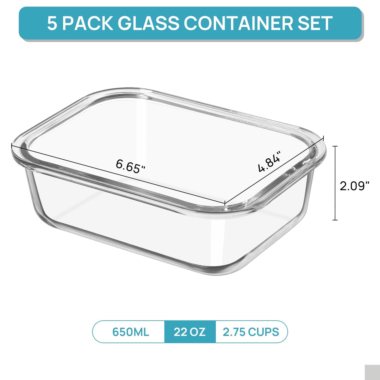 Vtopmart 10Pack 22oz Glass Food Storage Containers with Lids, Meal Prep Containers, Airtight Lunch Containers Bento Boxes with Snap Locking Lids for Microwave, Oven, Freezer and Dishwasher