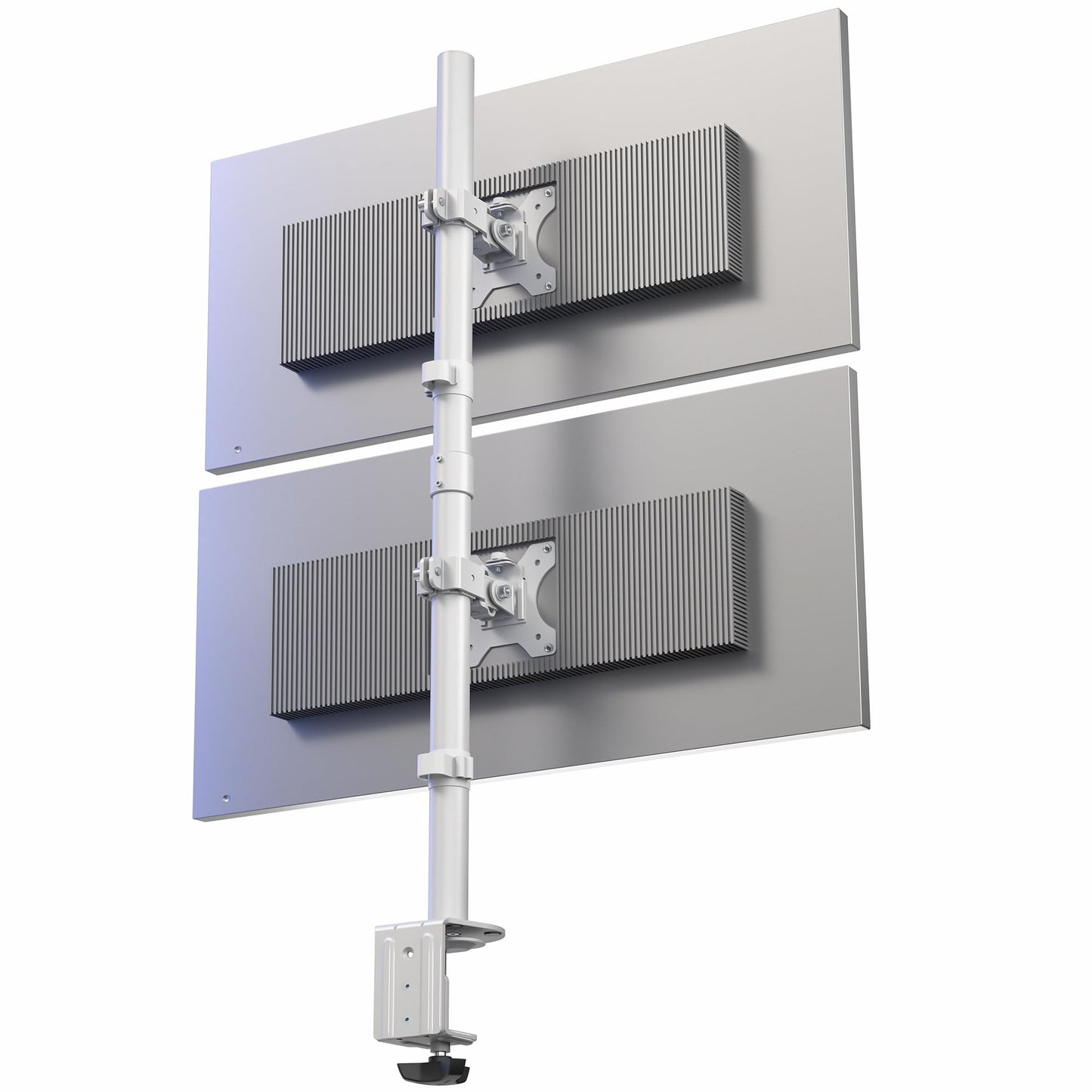 White Dual LCD Monitor Desk Mount Stand, Stacked Vertical 2 Screens up to 34"