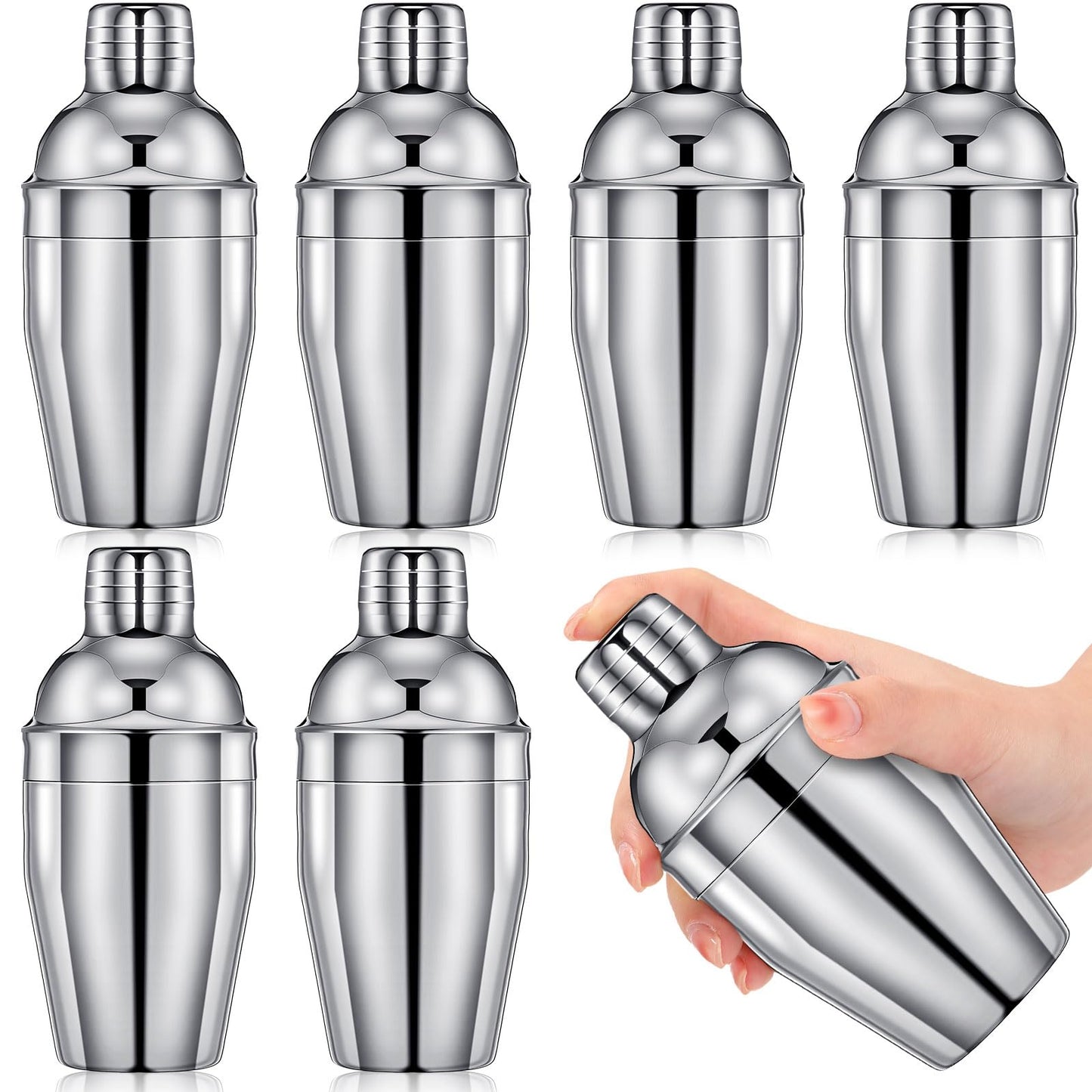 Nitial 6 Pcs Bar Cocktail Shaker Professional Stainless Steel Martini Drink Mixer with Built-in Strainer for Bartending No Leaks Boston Shaker for Bar Party Drink Mixing Tool(8 oz,Silver)