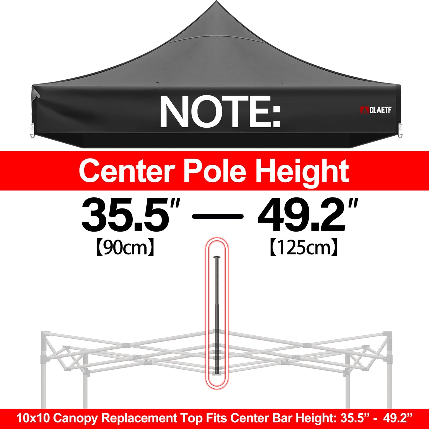 CLAETF 10x10 Canopy Replacement Top for Pop Up Canopy Tent - 4 Drainage Holes，10x10ft Canopy top Suitable for Most of The Standard Canopy(top only, Black)