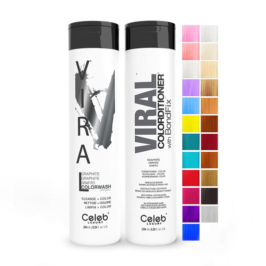 Celeb Luxury Viral Duo Color Depositing Colorwash Shampoo & Conditioner Set + Bondfix Bond Rebuilder, Semi Permanent Hair Color, Vegan Hair Dye, Graphite
