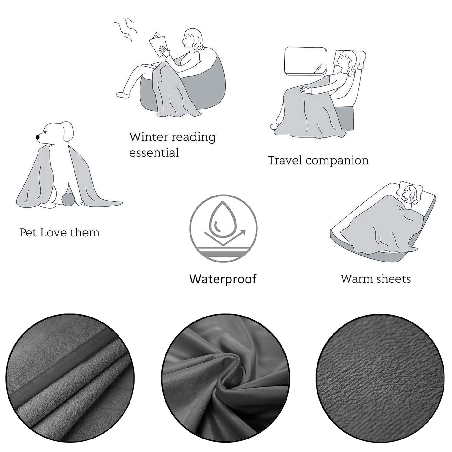 Ameritex Pet Bed Blanket Reversible 100% Waterproof Velvet Super Soft for Sofa and Bed (68x82 Inches, Light Grey+Grey)