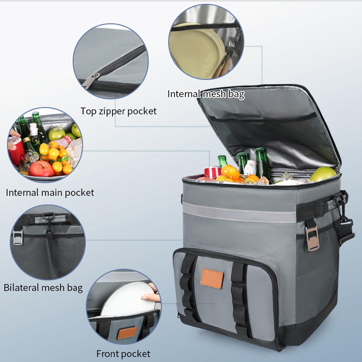 Denash 35L Rolling Cooler, Insulated Lunch Bag Rolling Wheeled Cooler with 3 Layer Insulation, with Wheels and Handle, for Beach Camping Patio Travel Outdoor