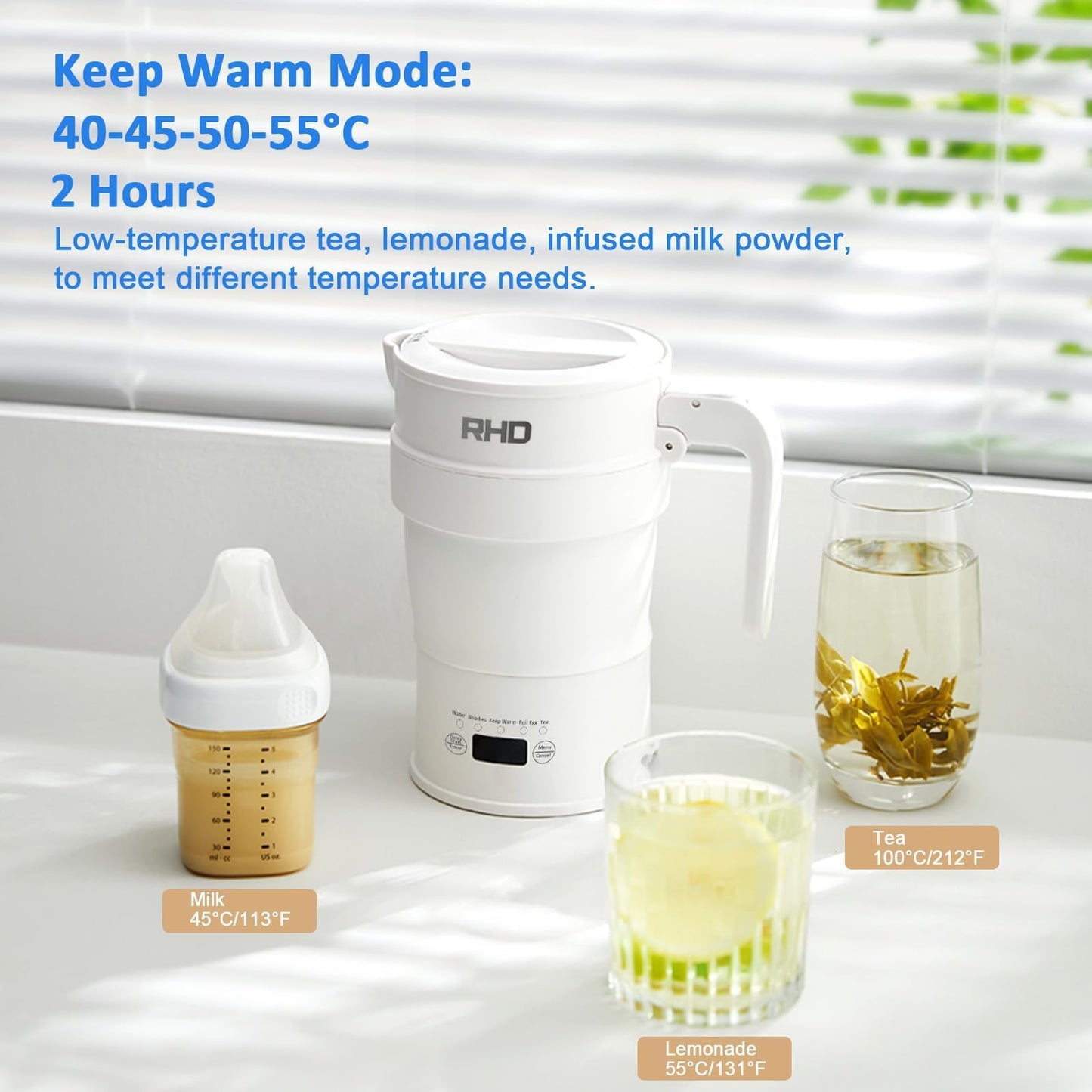 Foldable Travel Electric Kettle, 0.7L Small Portable Camping Hot Water Kettle with Temperature Control & LED Display, Collapsible Silicone Boiler for Outdoor Business Trip, 600W