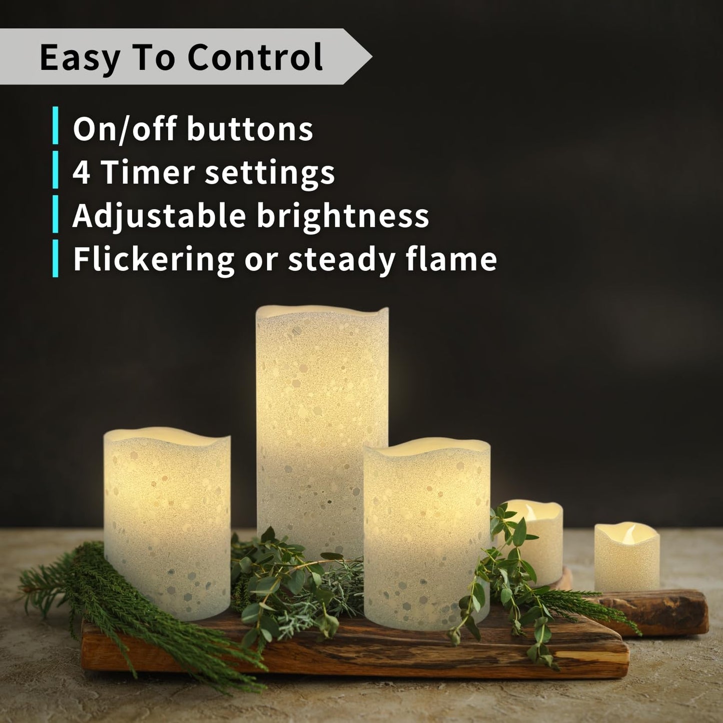 FURORA LIGHTING White Glitter Real Wax Flameless LED Candles with Remote & Timer (2/4/6/8 H), Battery Operated for Safety and Elegance, Pack of 8