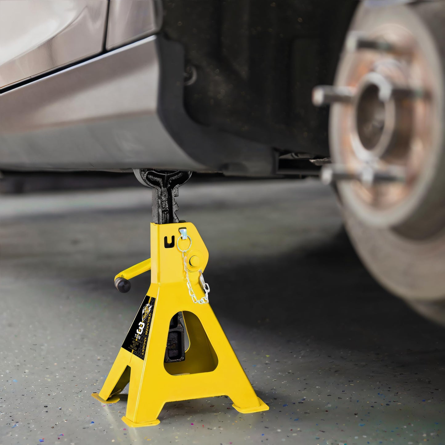 YELLOW JACKET Car Jack Stands with Double Locking and Large Foot Base for Lifting SUVS, Heavy Duty Steel, 3 Ton (6,600 lb) Capacity, 1 Pair
