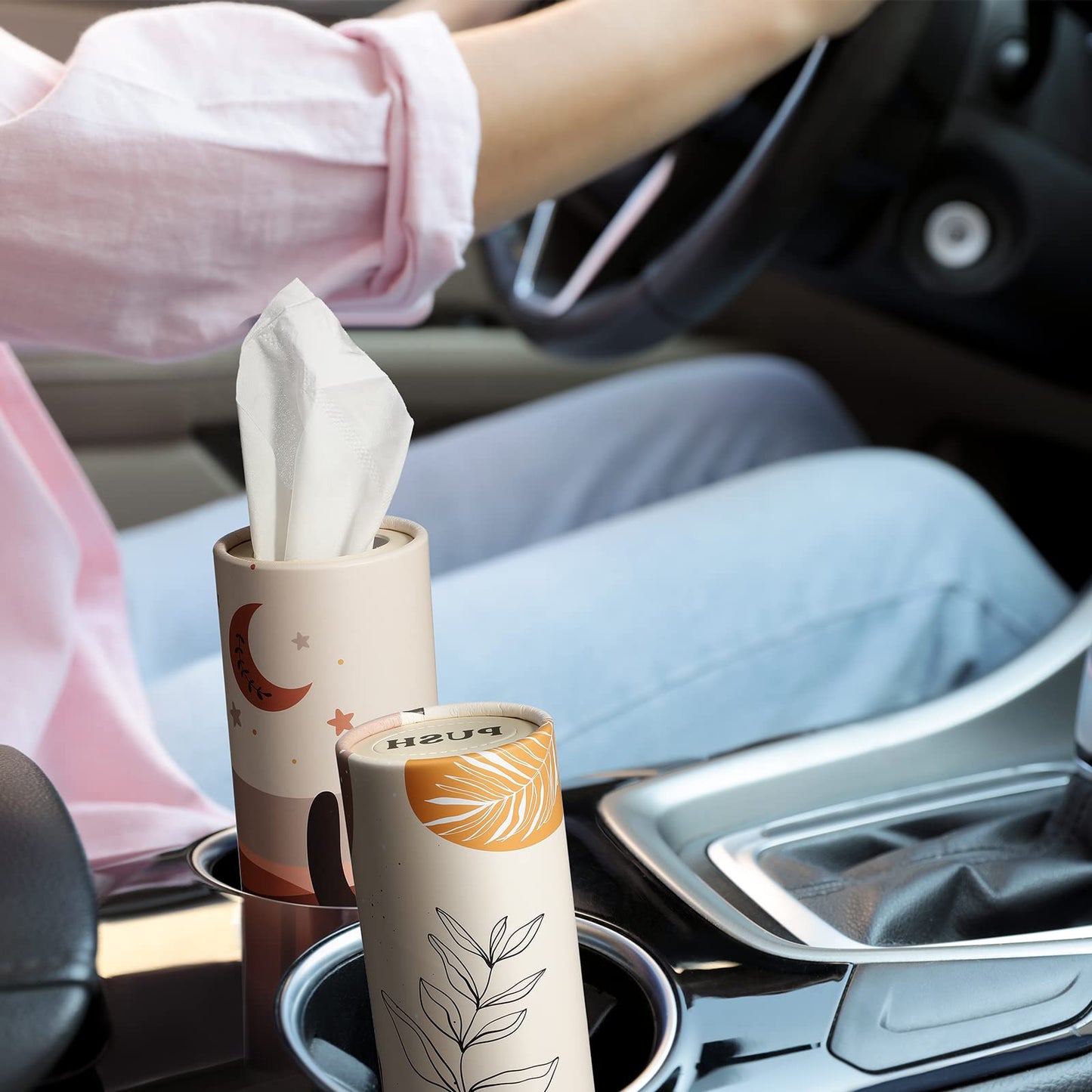 Tatuo 8 Pack Car Tissues Cylinder Holder with 3 Ply Facial Bulk Boho Round Tissue Holder Travel Tissues Boxes Container for Car Cup Wedding Gifts Home Bathroom Office