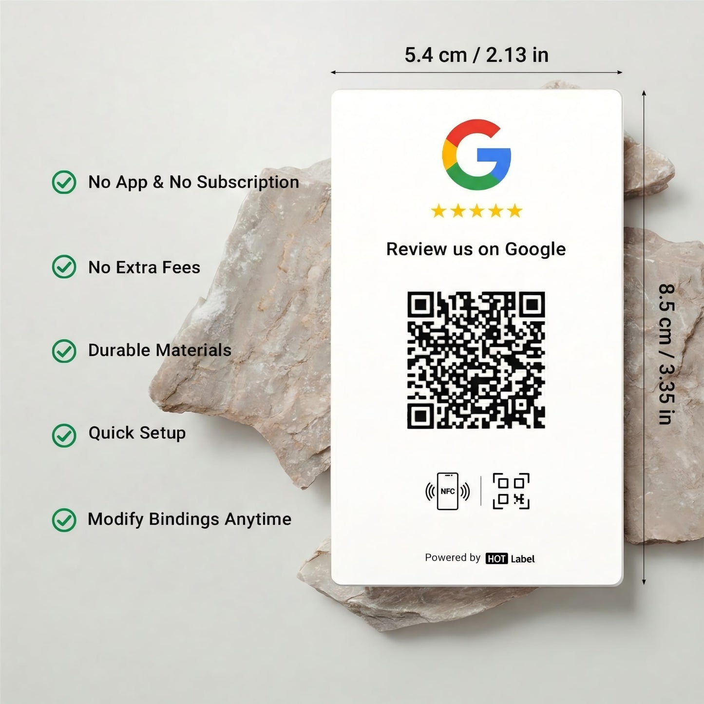 HotLabel Review Card 5-Pack – White – NFC Tap & QR Code – Includes 5 Independent Links (Supports 5 Different Stores or Same) – All Phones Compatible – No App/Subscription