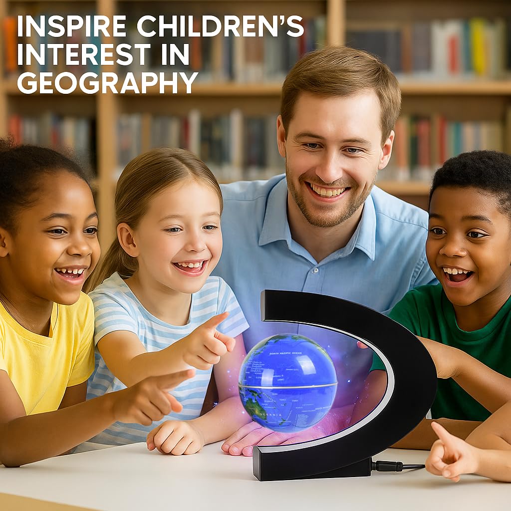 BEBEVOGUE Magnetic Levitation Floating Globe with LED Light Anti Gravity Levitating World Map Office Home Bedroom Desk Gadget Decor Unique Birthday Gift for Men Kids Husband Boss