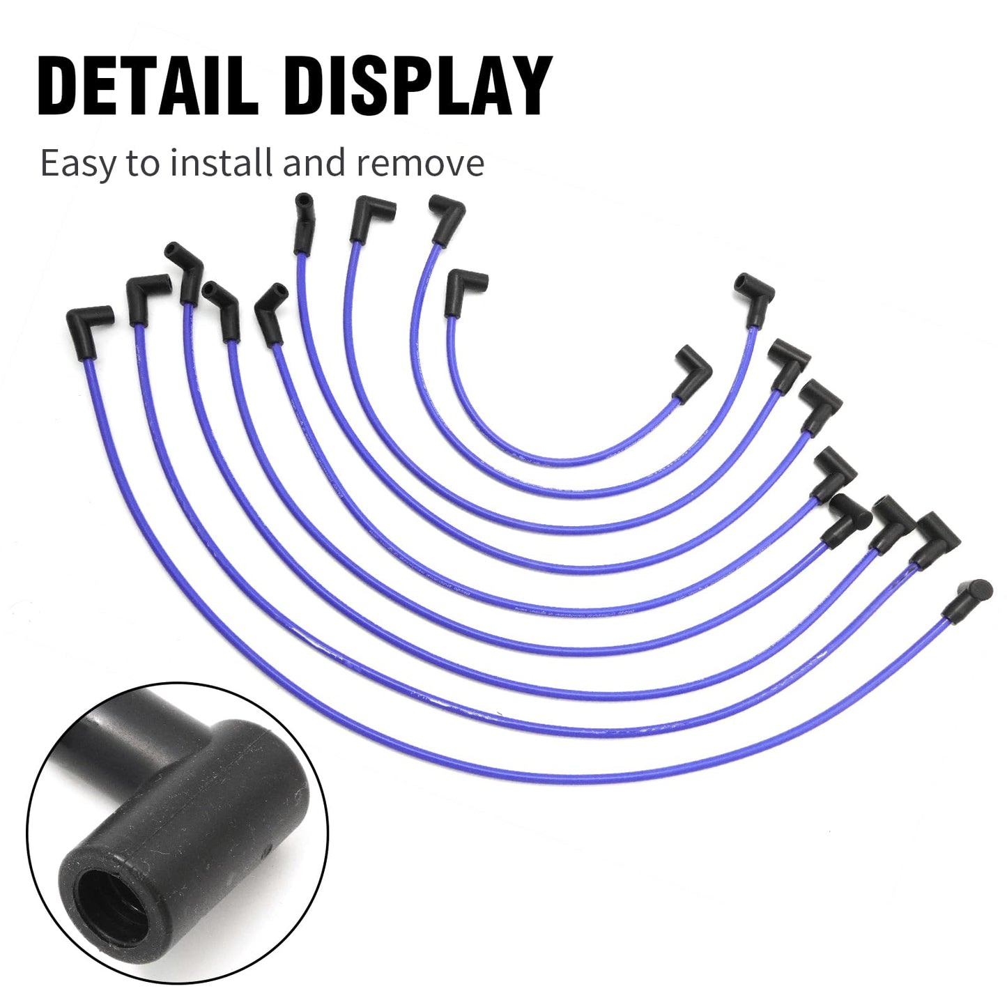 ZUDKSUY High Energy 8mm Spark Plug Wires Set Replacement for Chevy/GM 1974-1988 305 350 400 SBC Engine 90° Boot Spark Plug Wire (9-Pack)