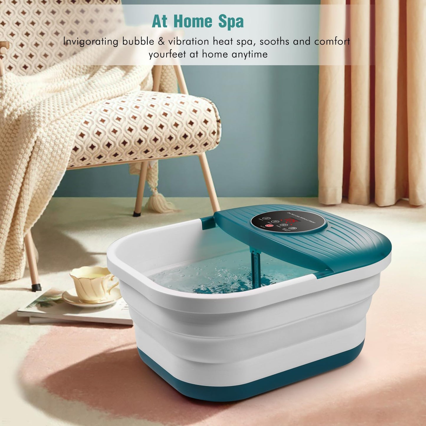 Collapsible Foot Spa Bath Massager with Heat, Bubble, 35-48℃ /95-118℉ Adjustable Temperature Fast Heating, Massage Rollers(Non-electric) with Detachable Massage Points Relief at Home