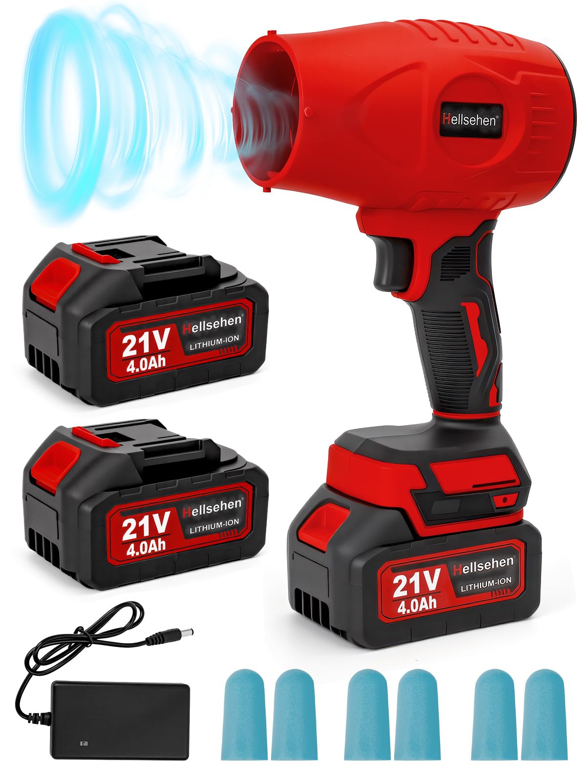 Cordless Leaf Blower with 2 Batteries and Charger Included，Handheld Leaf Blowers for Patio Cleaning, Lawn Care, Blowing Leaves and Dust, Red