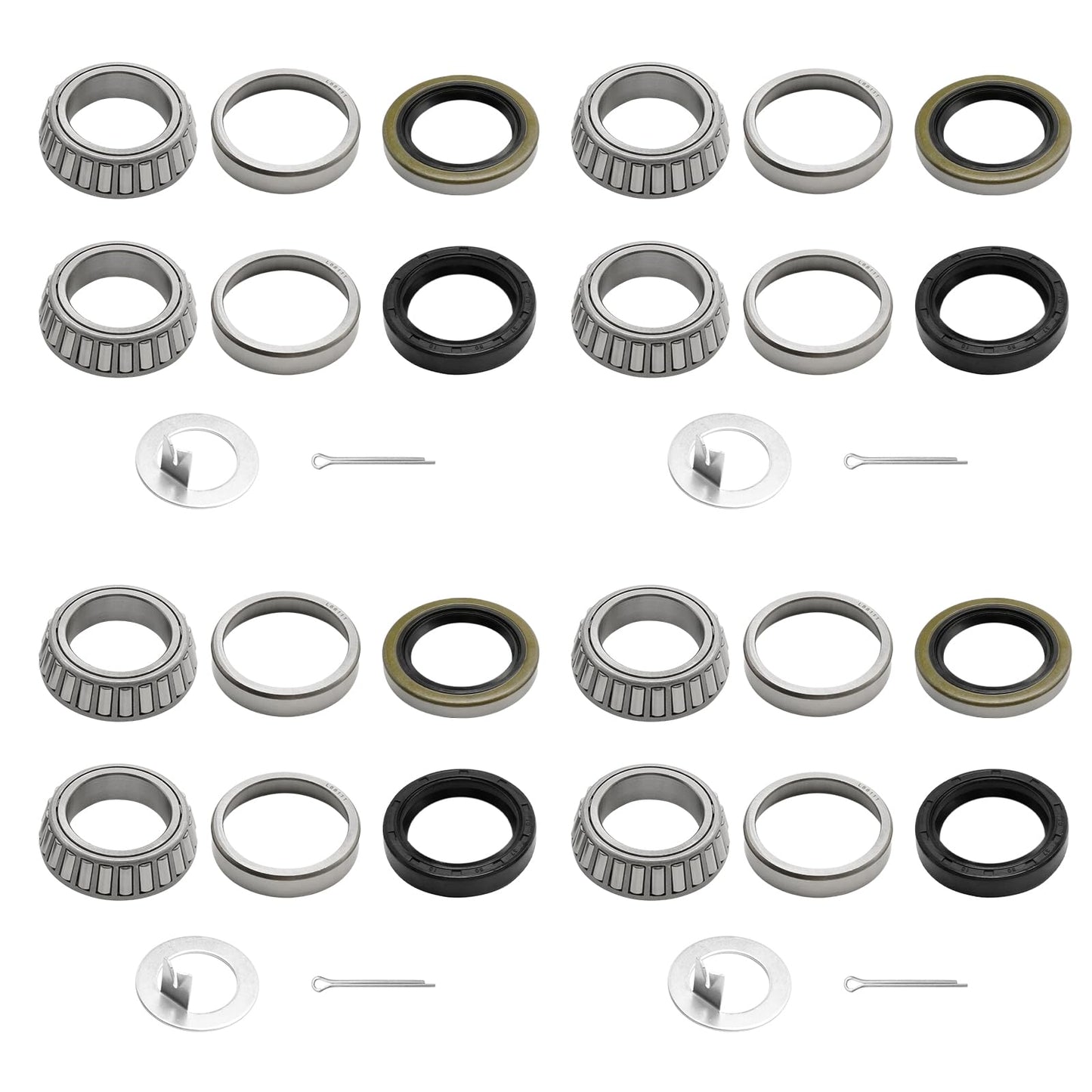 DUZFOREI 4 Sets Trailer Hub Bearing Kits with Dust Caps Grease Seals Spindle Nuts Washers, Replacement for 3500 Lb 1-1/16 to 1-3/8 Inch Trailer Axle Spindle EZ-Lube, Replace L68149 L44649