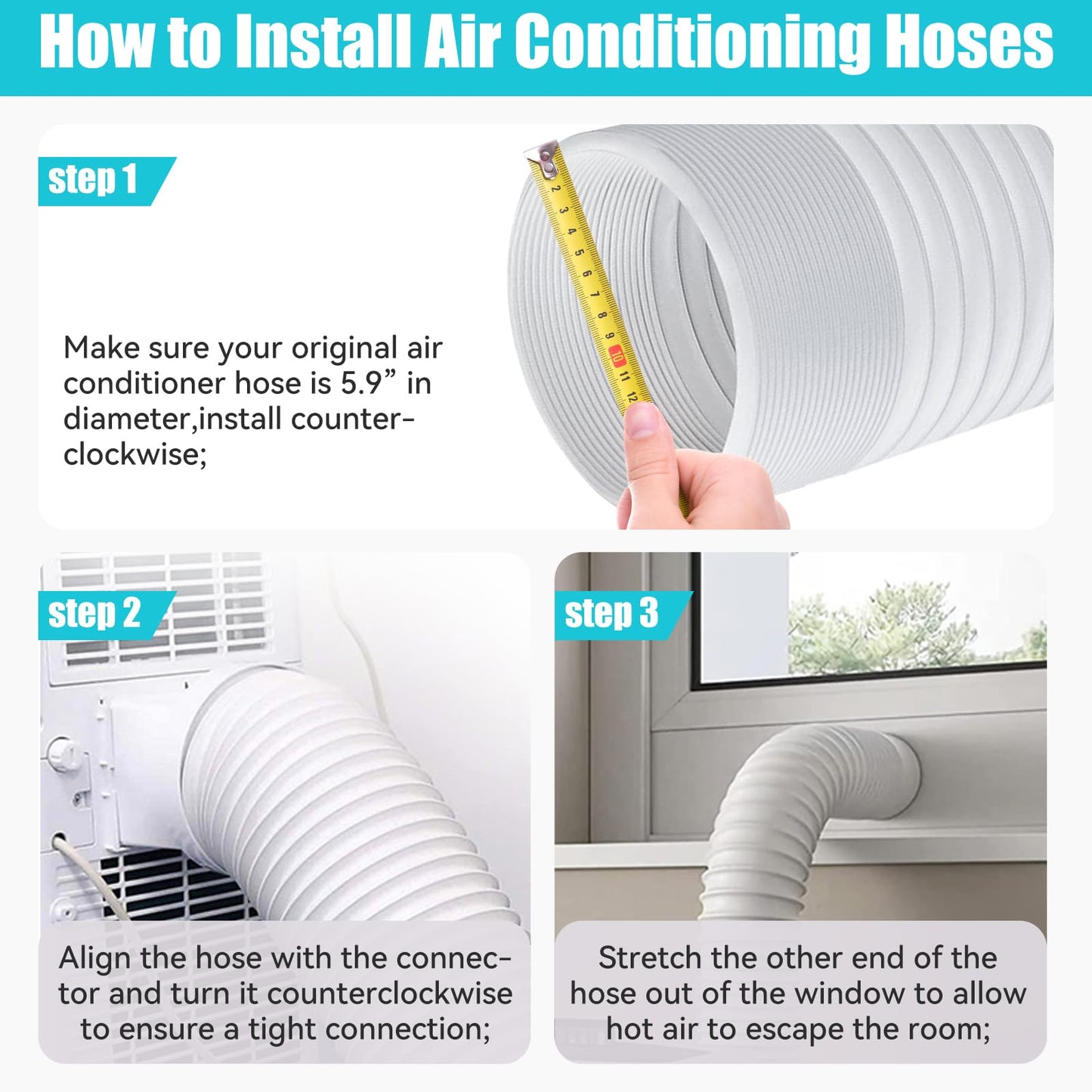 Portable Air Conditioner Hose Exhaust: Universal AC Exhaust Replacement 5.9 Inch （6”） Diameter Length to 6.56ft Counterclockwise Qoosea Air Conditioner Parts Suitable for Most Portable AC (Ivory)