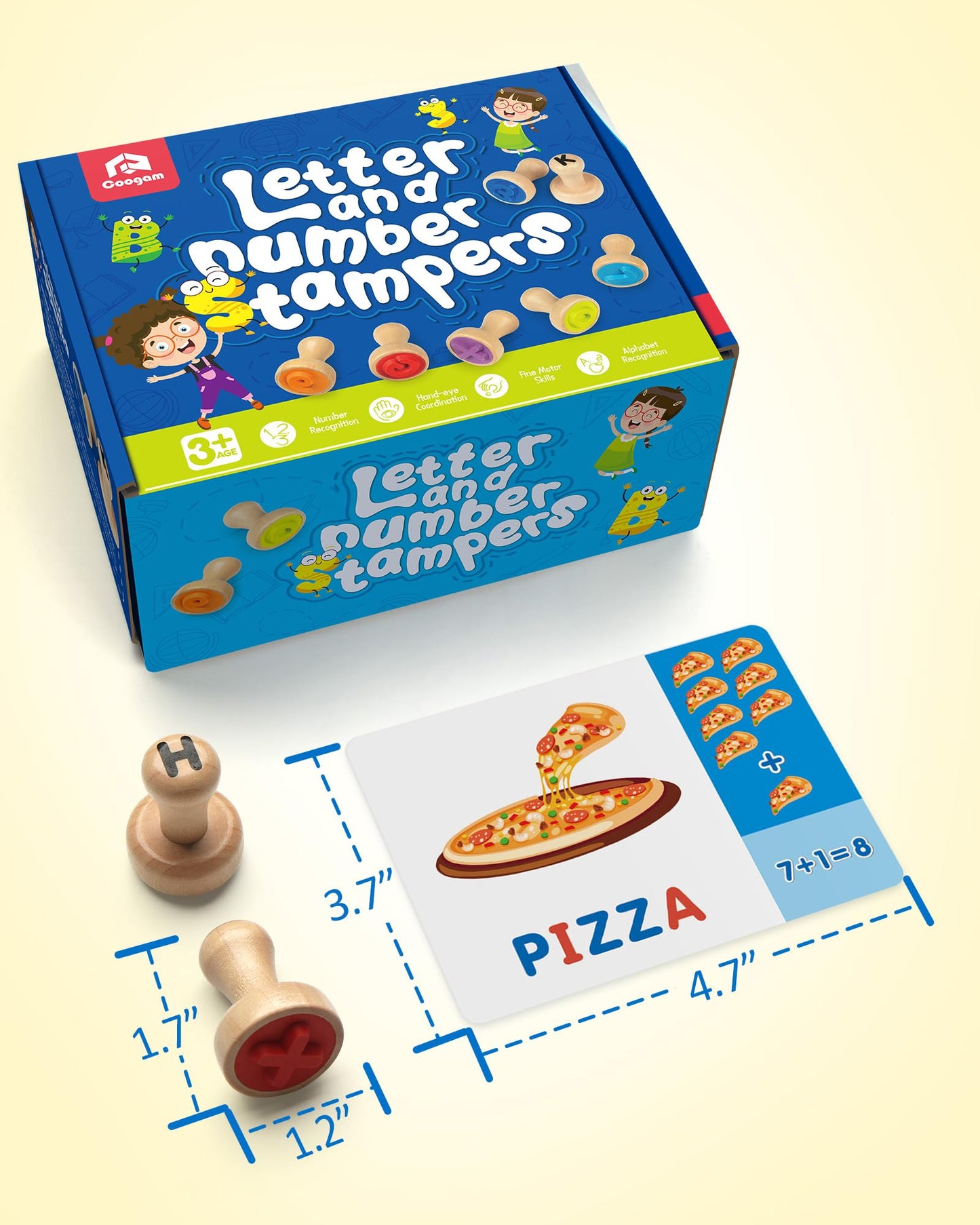 Coogam Wooden Alphabet Number Stamp Flashcard, ABC Spelling Letter Stampers and Mathematics Learning Number Stampers Arts and Crafts Supplies, Montessori Educational Toy Gifts for Kids