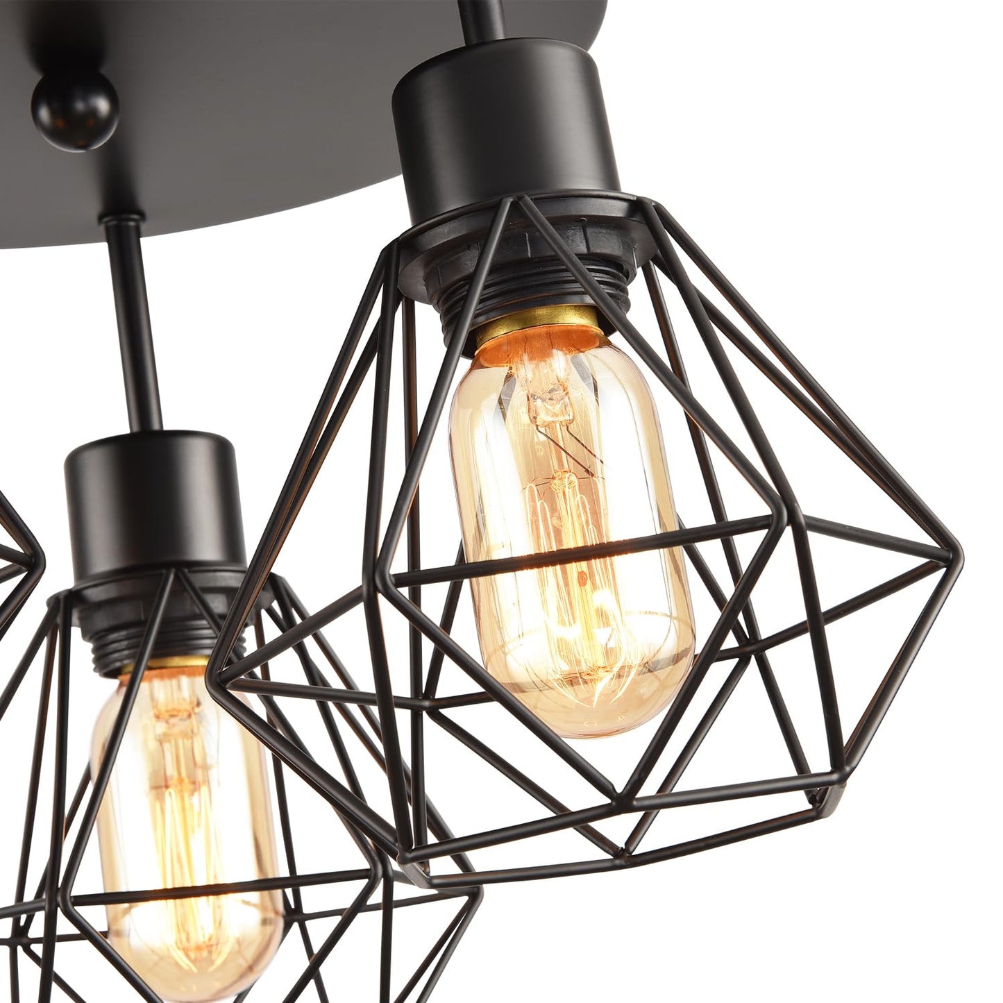 3 Lights Industrial Ceiling Light Fixtures,Iron Cage Ceiling Lamp Pendant Lighting,3-Light Close to Ceiling Light Fixtures, Modern Chandelier for Bedroom Entryway Kitchen Hallway