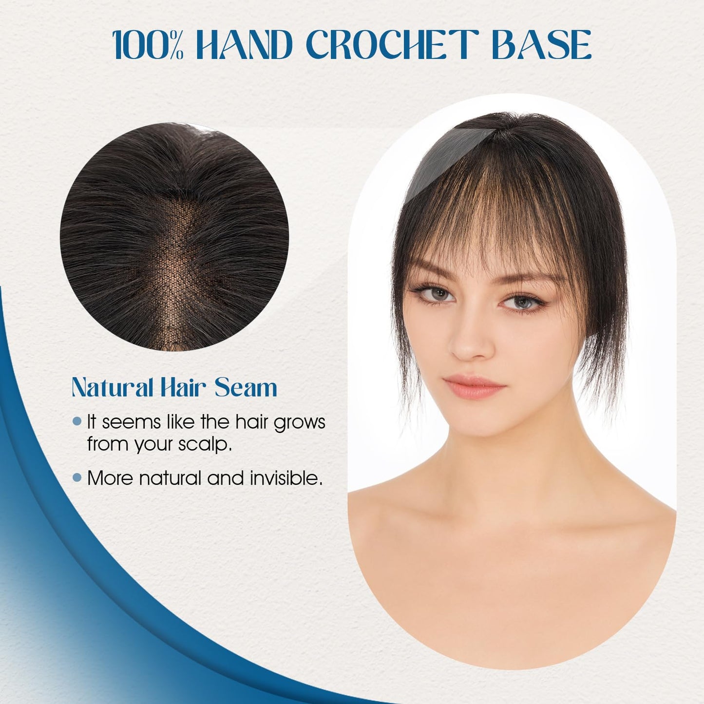 S-noilite Clip in Air Bangs Hair Topper Human Hair Bangs Clip for Women, T-part Lace Base Real Hair Topper Hair Piece for Daily Wear(Air Bangs,Natural Black)