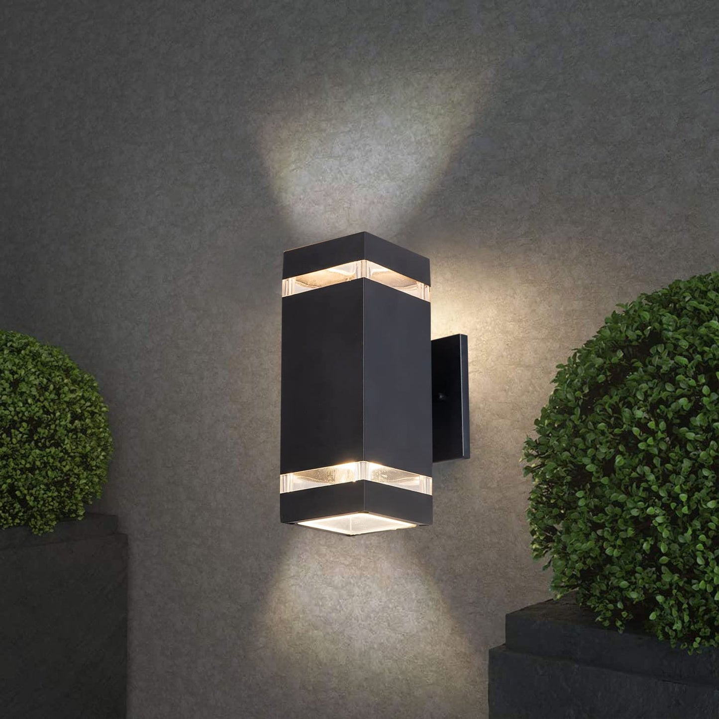 OUTKEIEI LED Outdoor Light Fixture Wall Mount, Black Waterproof Exterior Wall Sconces, External Anti-Rust Aluminum Rectangle Up and Down Wall Lights Outside House Porch Lighting 2 Pack