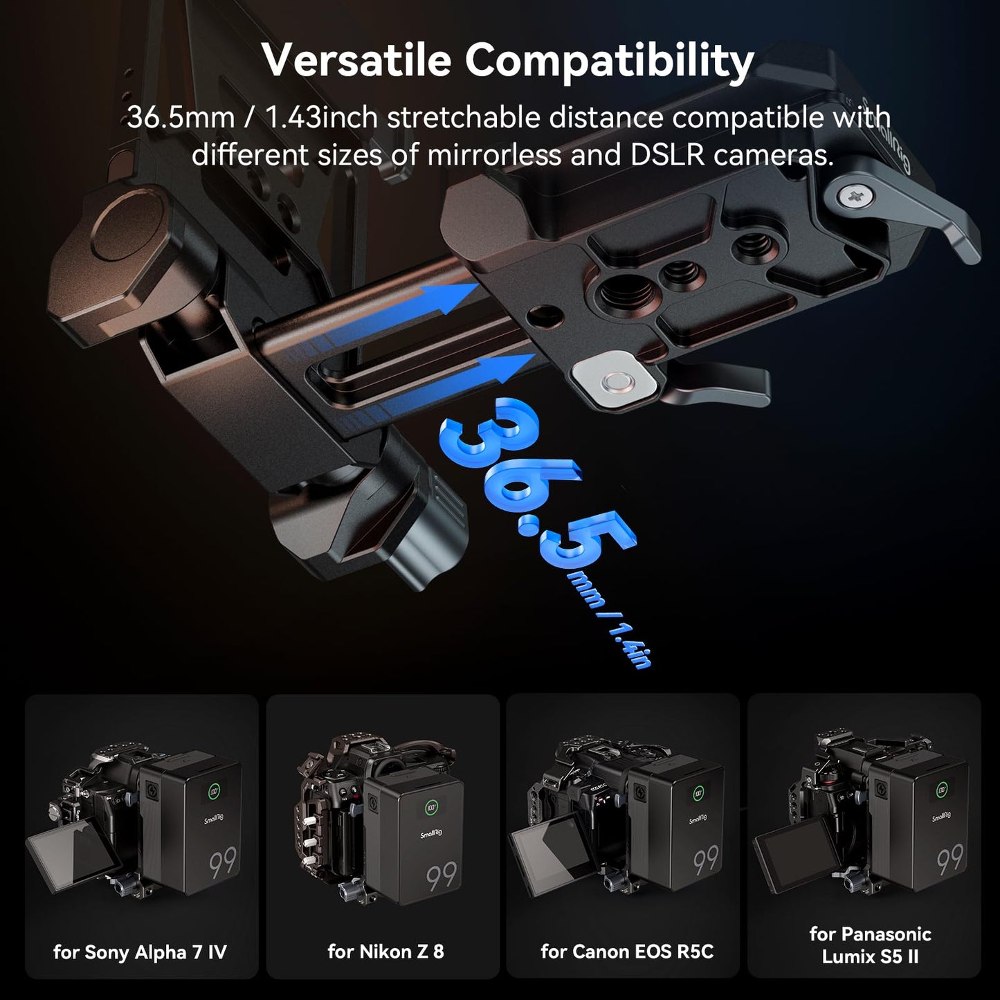 SMALLRIG Foldable V Mount Battery Plate for Sony FX3 / A7 IV / A7S III, for Canon R5 / R6, for Nikon Z8, with QR Plate for Arca, Compact Camera Video Rig, Tool-Free, for NEEWER V Mount Battery PS099E
