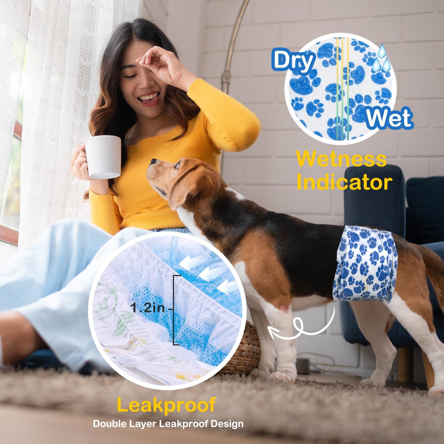 Dono Dog Diapers Male, Super Absorbent Male Dog Wraps, Rapid-Dry Gel Technology Doggie Diapers, Disposable Dog Belly Band, Wetness Indicator Puppy Diapers, X-Small, 60ct