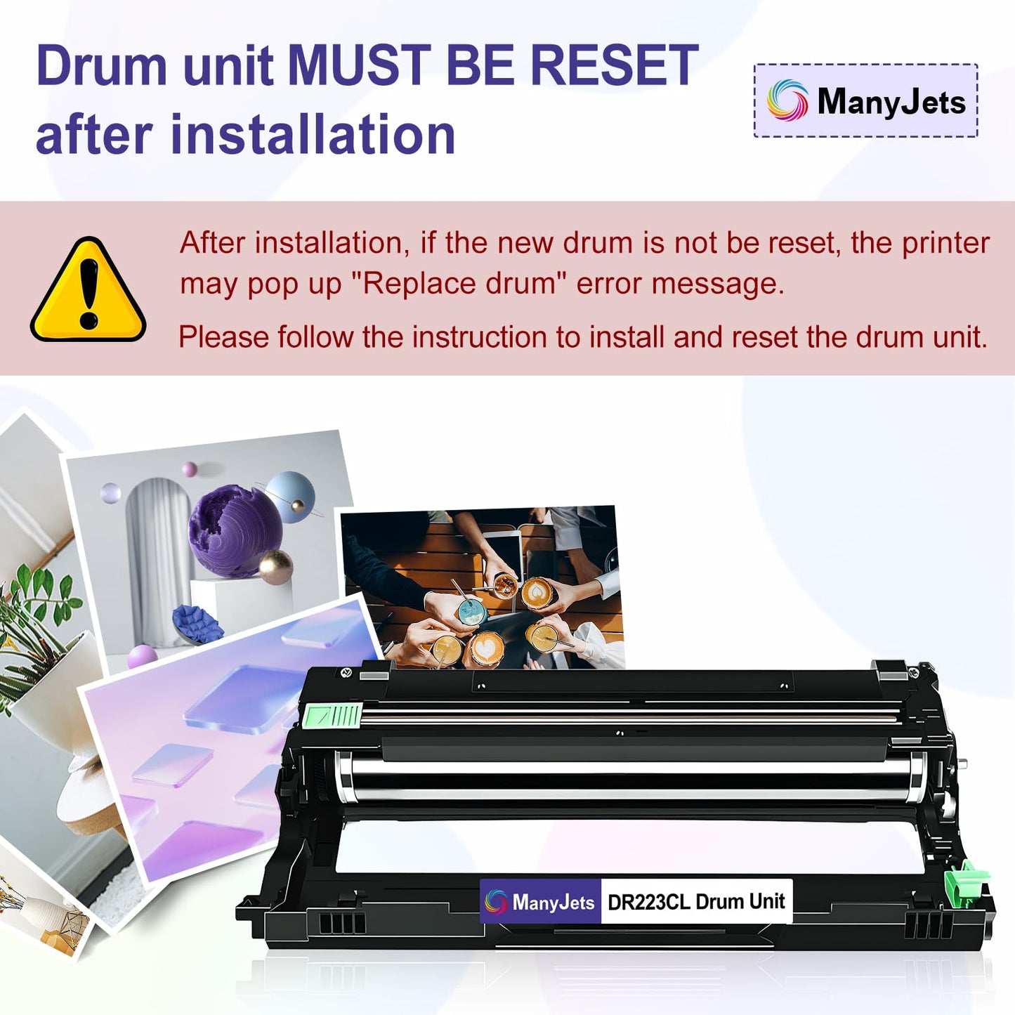 ManyJets DR223CL Compatible Drum Unit Replacement for Brother DR 223CL Use for MFC-L3710CW MFC-L3750CDW MFC-L3770CDW HL-L3270CDW HL-L3230CDW HL-L3210CW Printer (Black Cyan Magenta Yellow,Drum,4-Pack)