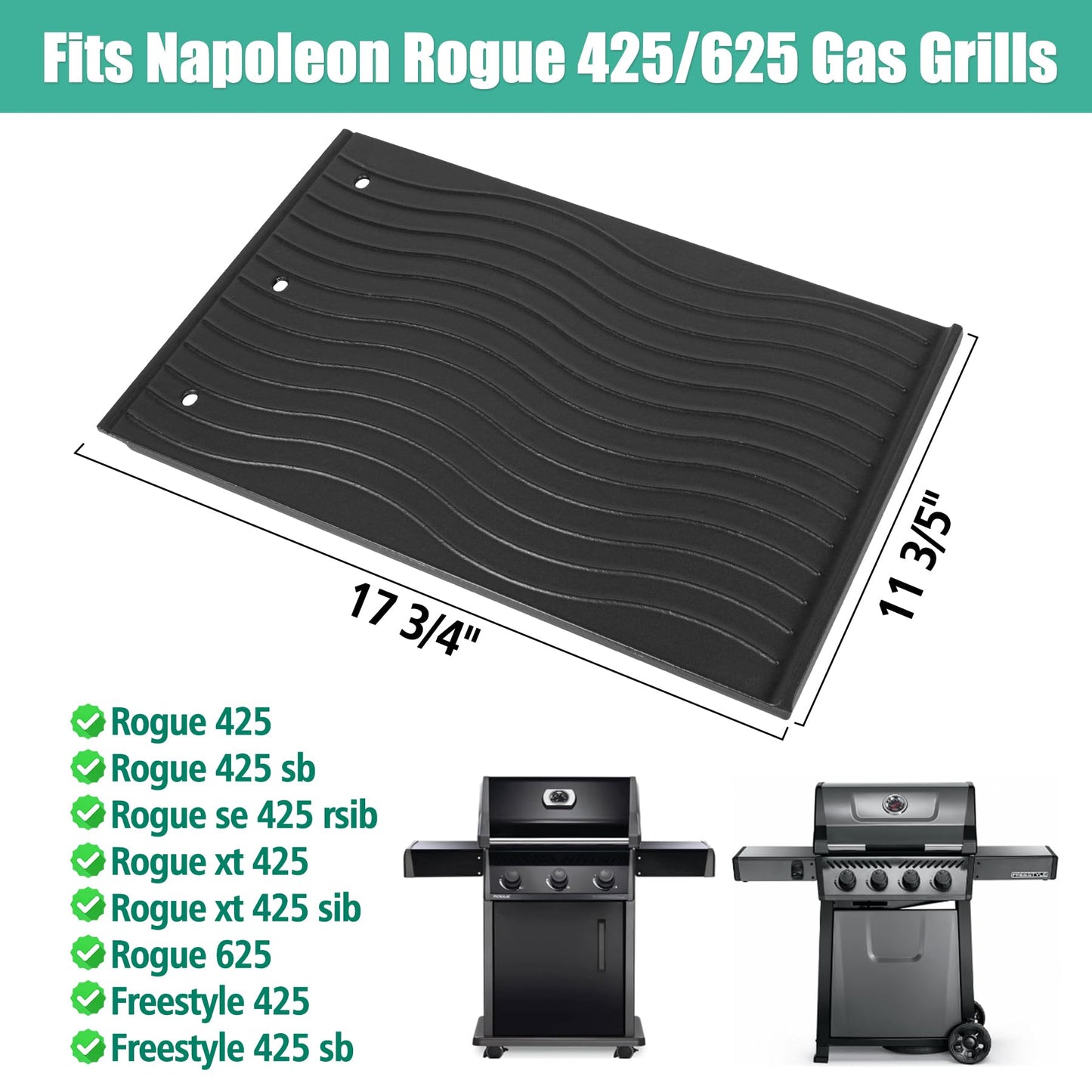 Rogue 425 Cast lron Griddle Replacement Parts for Napoleon 56425 56426, Cooking Griddle Rogue Insert for Napoleon Rogue 425, 625 and Freestyle Models
