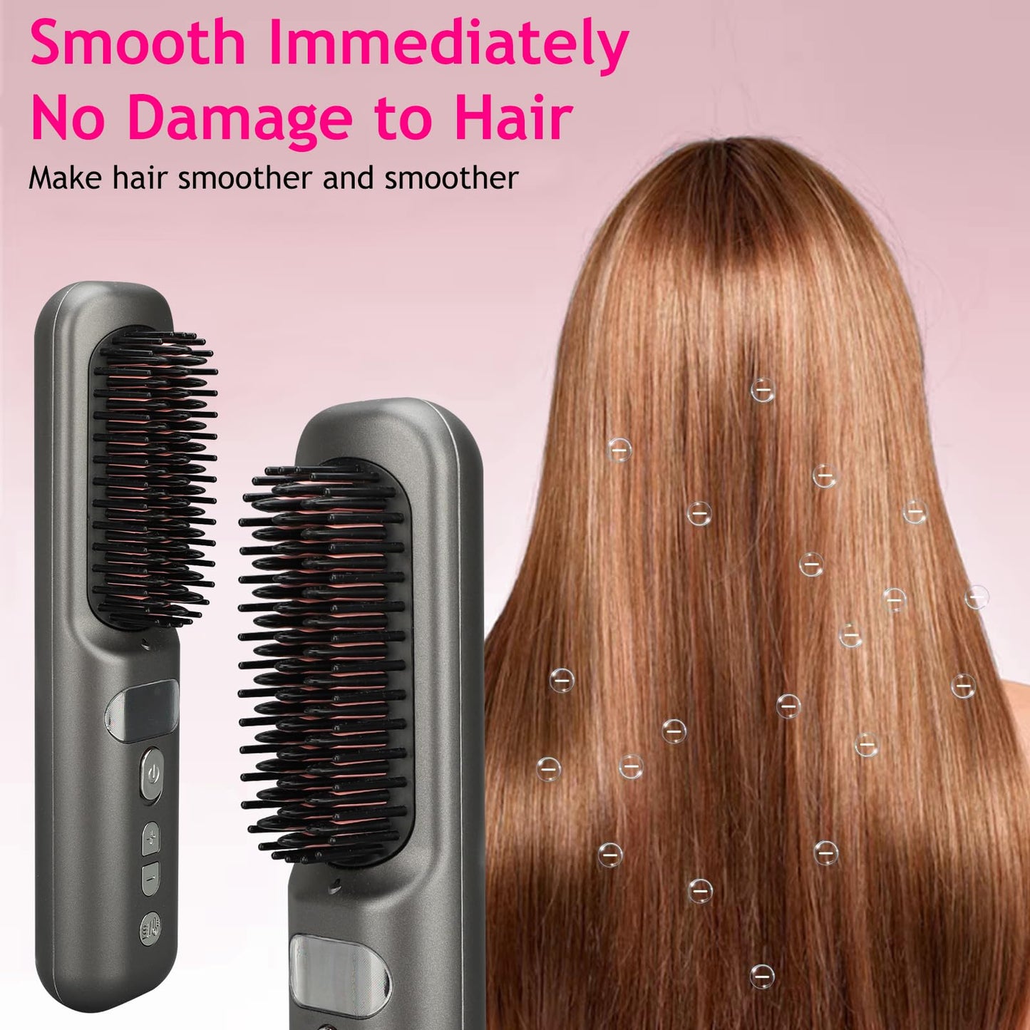 Cordless Hair Straightener Brush, Portable Ionic Hot Comb Straightener, 9 Levels of Intelligent Temperature Control, Mini Straightening Brush for Travel (Black)