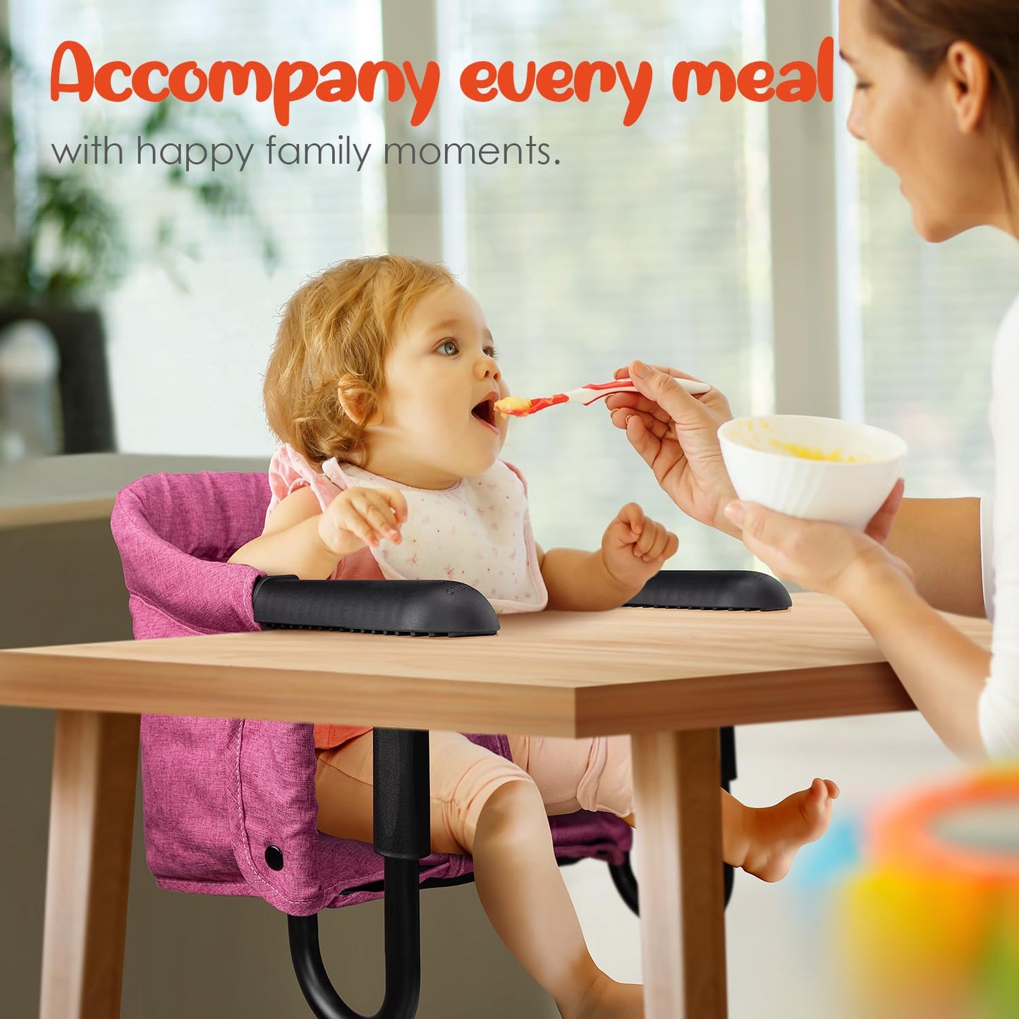 lulunemo Hook On High Chair, Portable & Foldable, Suitable for Family & Travel, Baby 6-36 Months, Rose Red