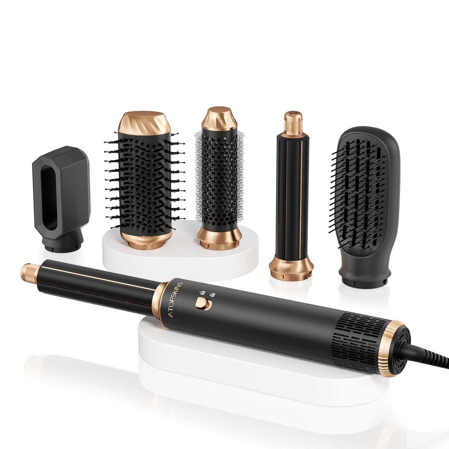 Atopskins Hair Dryer Brush 6-in-1, Blow Dryer Brush Fast Drying, Wrap Curling Iron Frizz-Free with Negative Ionic 3 Temperature Hot Air Styler Straightener, Volumizer, Gift for Women (Black)