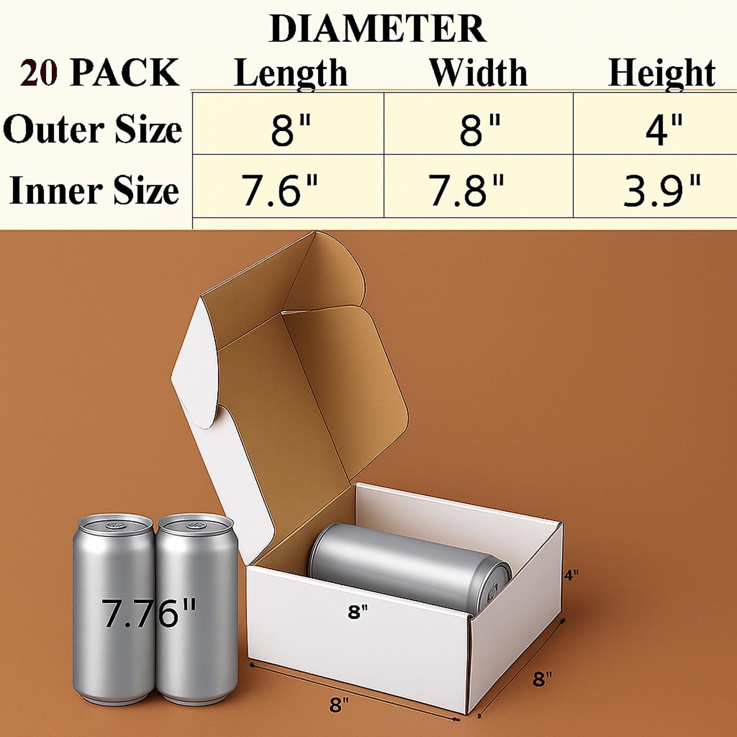 Shipping Boxes 8x8X4 Inches Set of 20 White Corrugated Cardboard Mailer Boxes for Packing, Mailing, and Small Business