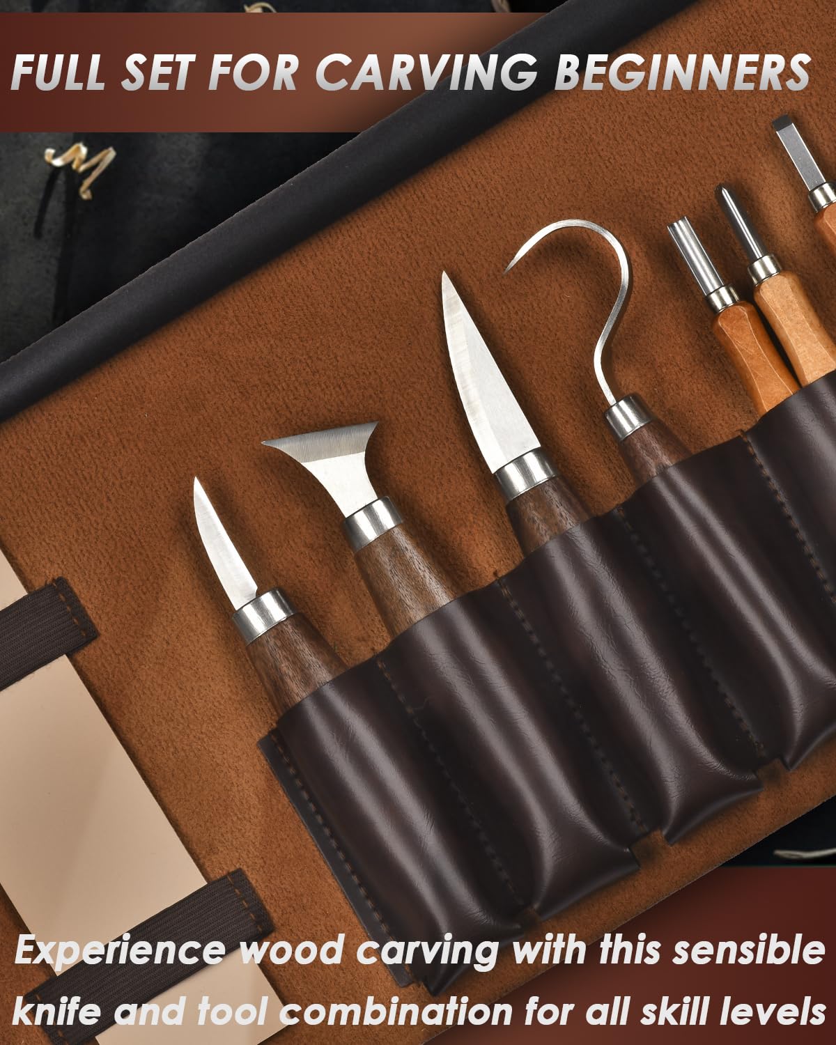 EasyTime Wood Carving Tools Kit: Deluxe Wood Whittling Set with PU Leather Case - Woodworking Knives with Basswood Blocks & Instructions, Hobby Gift for Adults Kids Beginners DIY