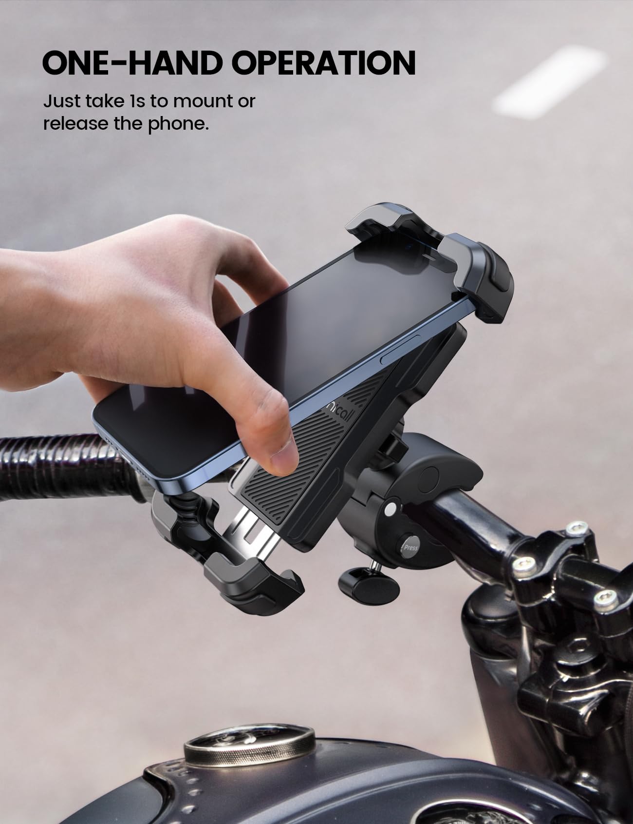 Lamicall Motorcycle Phone Mount Holder - Cell Phone Bike Holder, Adjustable Bicycle Scooter Handlebar Phone Cradle Clip for iPhone 16 15 14 Pro, iPhone 17, Galaxy S23 and 4.7"- 6.8", Mom Gift