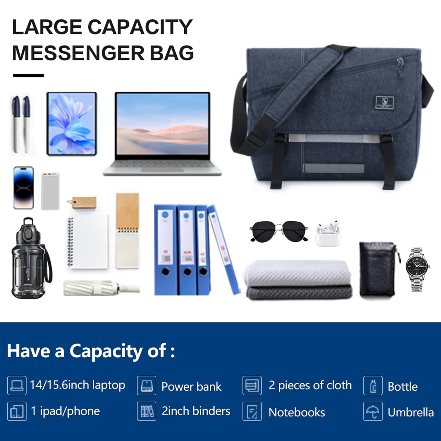OIWAS Messenger Bag - 15.6 Inch Messenger Bag Men, Satchel Bags For Women, Lightweight Water Resistant Computer Bag, School Book Bag