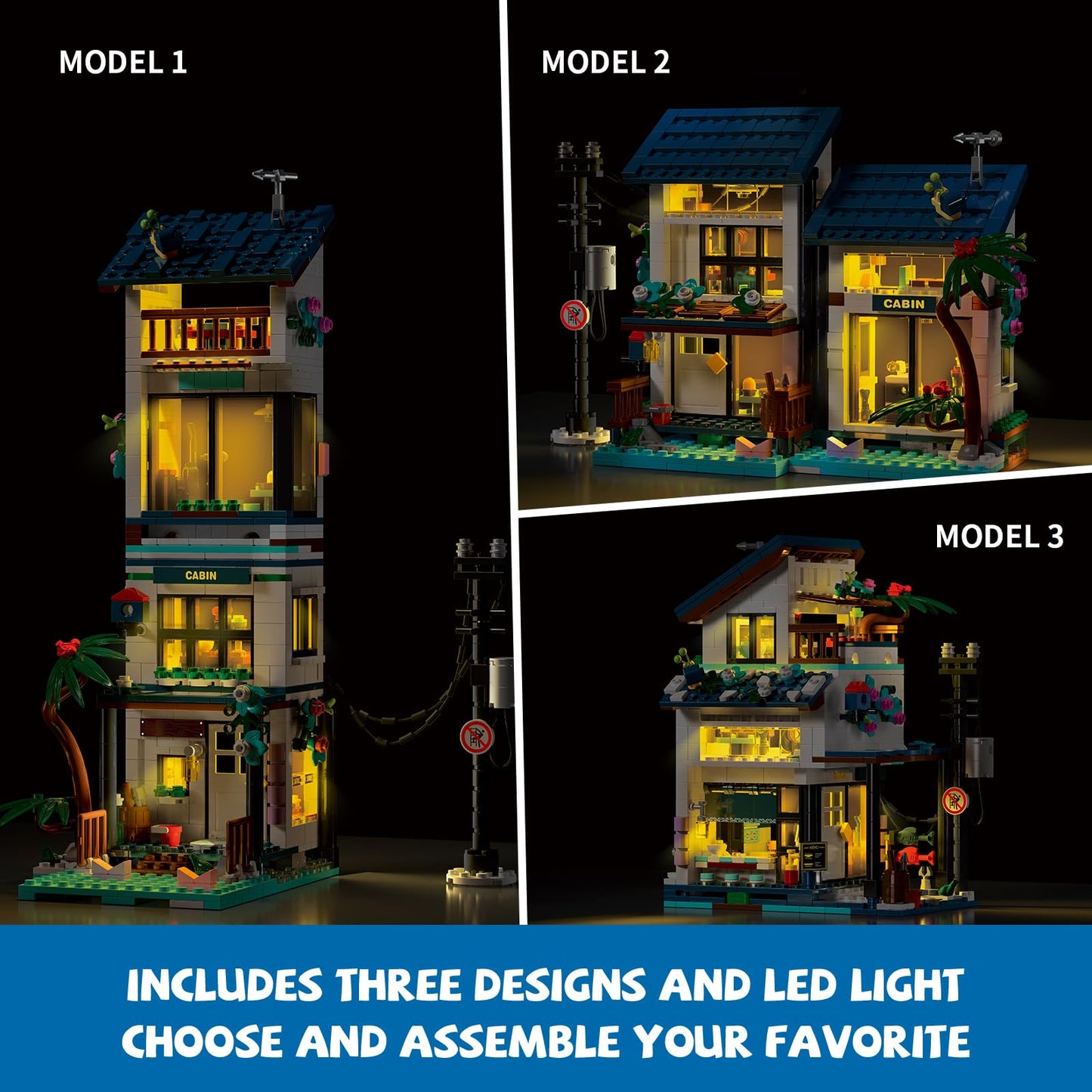 3 in 1 Vacation Beach House Building Set, Compatible with Friends Seaside Villa, Construction Educational Toy with Light, Birthday Gift for Kids Girls Aged 8-12 (813 PCS)