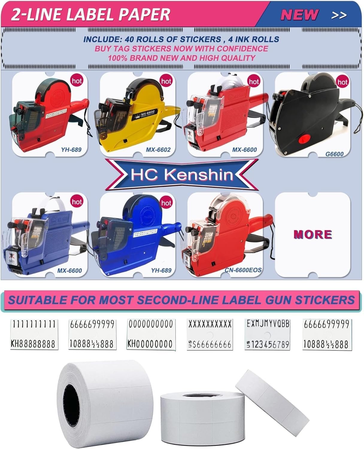 16,000 Pcs 2 Line Refill Price Marking Labels Stickers for MX6600,MX6602,YH689 & Most Other 2 Line Price Gun,40 Rolls with 3 Discount Stickers,2 Gloves and 4 Ink Rolls, Ideal for Retail, Shop (White)
