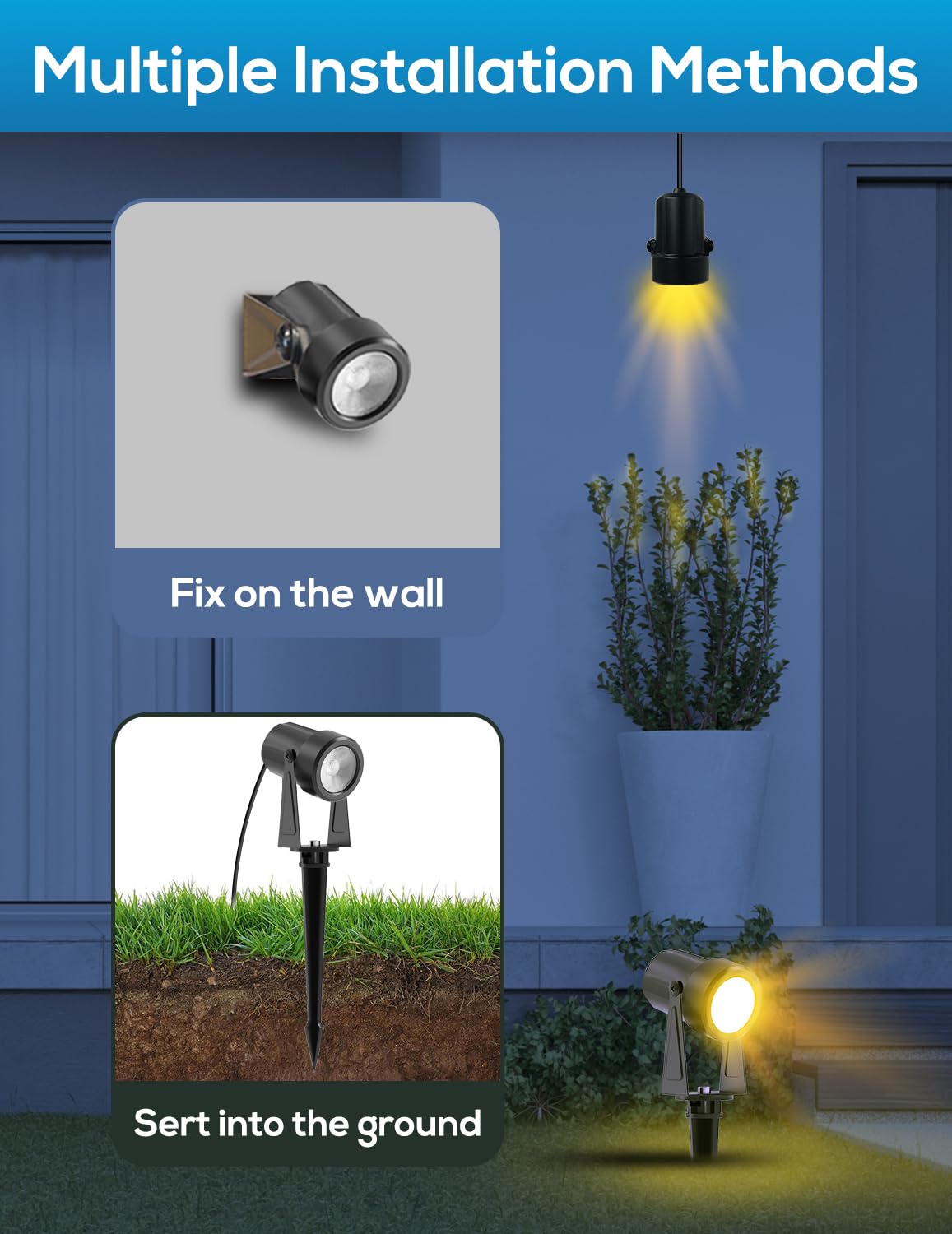 ZYAN Solar Landscape Spotlights Outdoor Waterproof IP65, Bright Solar Powered Garden Yard Spot Lights for Outside Plant, Tree, Pathway, Auto On/Off Wall Lights for Walkway, Lawn-4 Pack