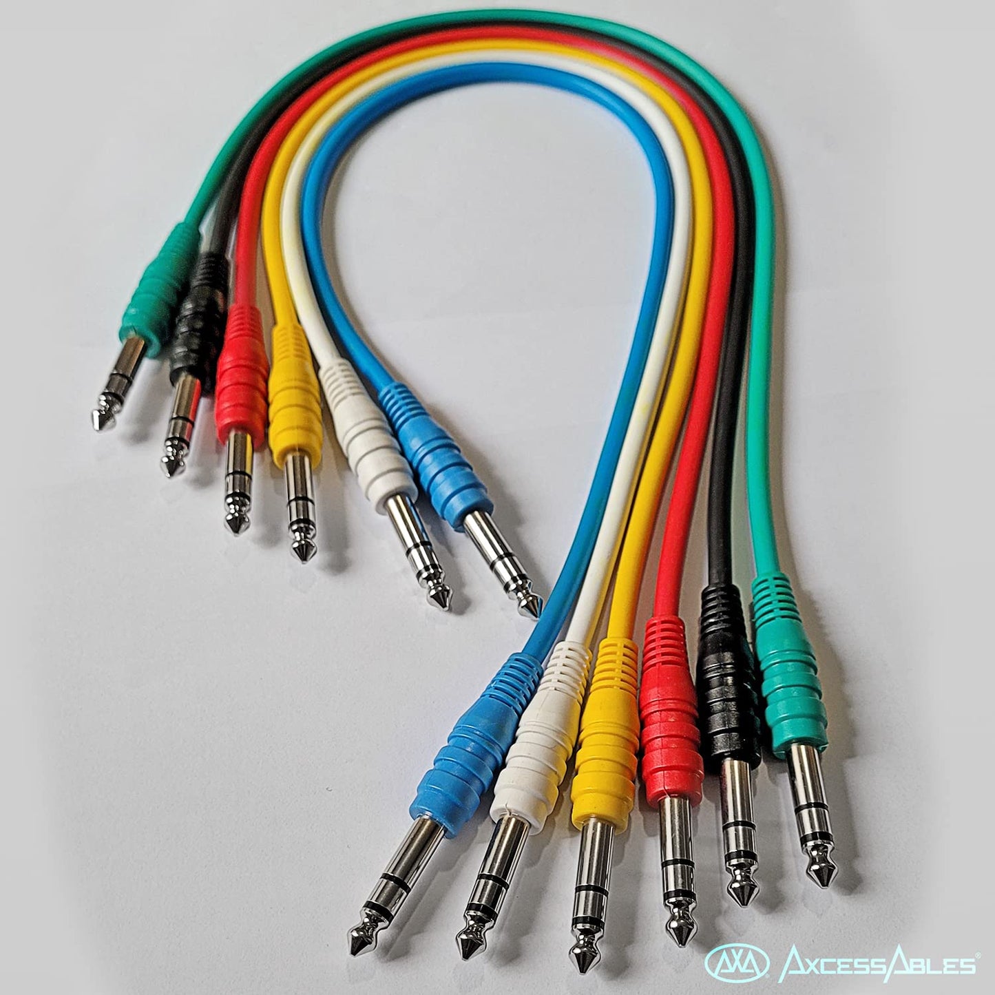 AxcessAbles 3' 1/4" TRS to 1/4" TRS Multicolor Balanced Stereo Patch Cables (6-Pack) | Speaker & Studio Patch Cables