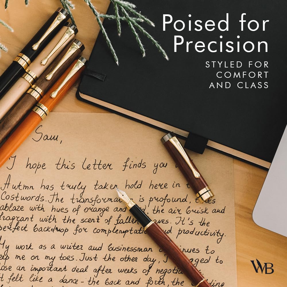 Wordsworth & Black's Fountain Pen Set, Luxury Bamboo Wood - Extra Fine Nib, Gift Case; Includes 6 Ink Cartridges, Ink Refill Converter -Journaling, Calligraphy; Drawing, Smooth Writing [Brown Wood]