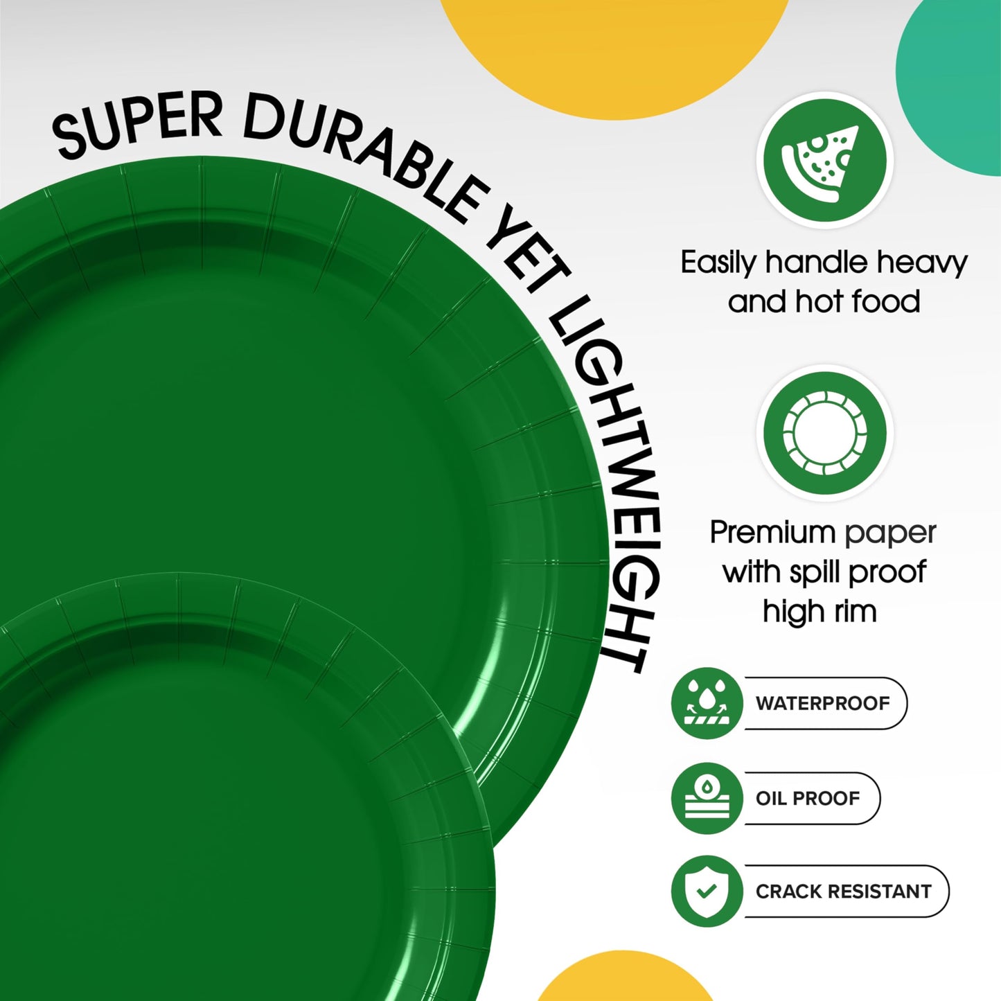 Exquisite Emerald Green Paper Plates 200 Pack - 7" Emerald Paper Plates & 9" Emerald Paper Plates - Disposable Plates, Bulk Paper Plates