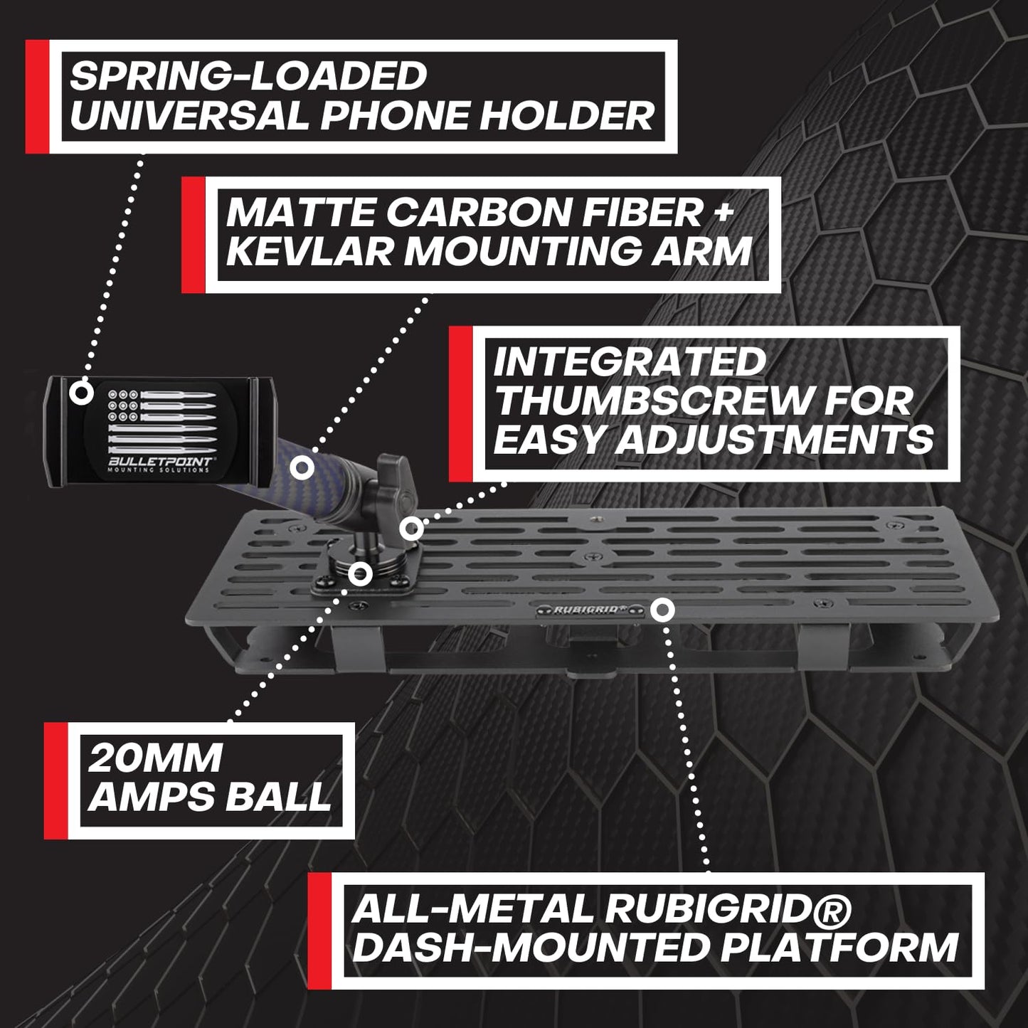 Bulletpoint RubiGrid Metal Dash Mount Phone Holder Multi-Device Mount Compatible with 2023+ Ford Super Duty