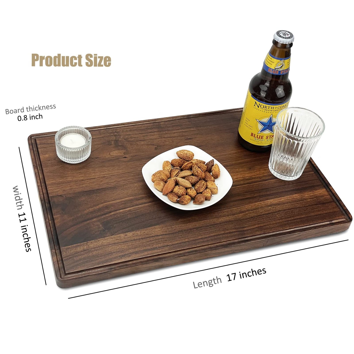 MAGIGO 17 x 11 Inches Rectangle Walnut Wood Cutting Board for Kitchen, Wooden Chopping Board with Juice Grooves