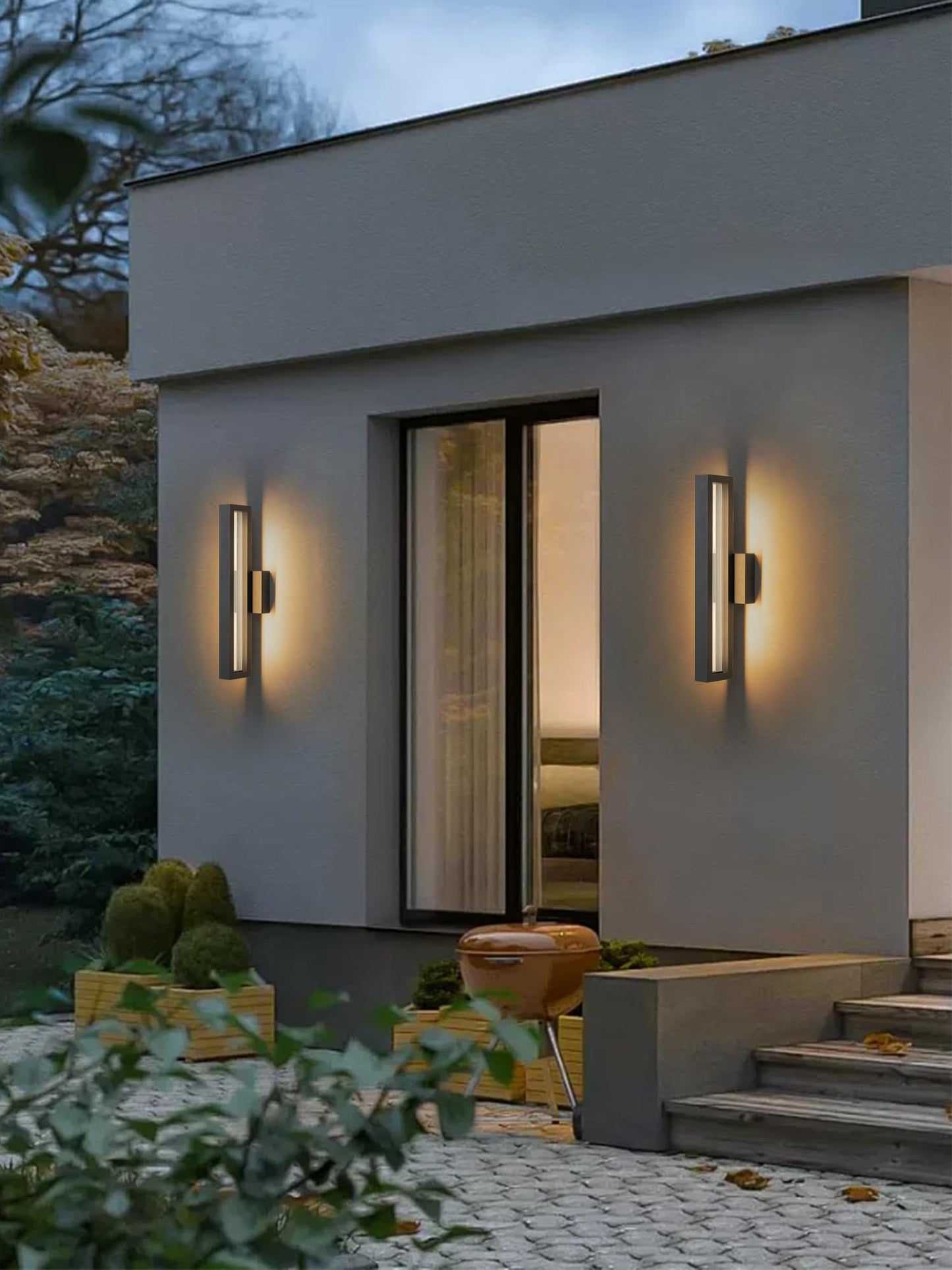 OUPAVOCS Outdoor Light Fixture LED, Black Porch Lights Wall Mount, Modern Outdoor Wall Lights, 18W Exterior LED Wall Sconce with Ribbed Glass, Waterproof Patio Light Fixture for House, Garage