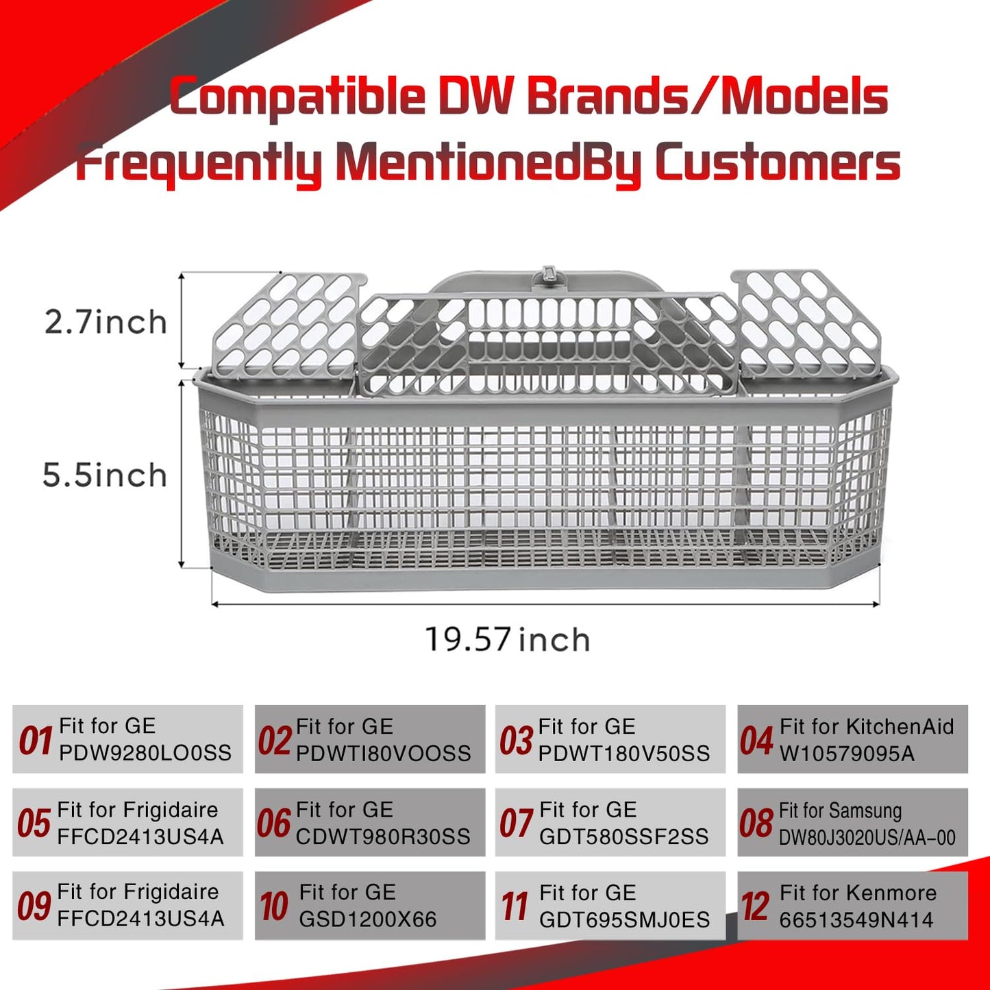 WD28X10128 Dishwasher Silverware Basket (19.7"x3.8"x8.4") Compatible with GE Dishwasher-Replace AP3772889, WD28X10127, 1088673, AH959351, EA959351, PS959351-1pcs