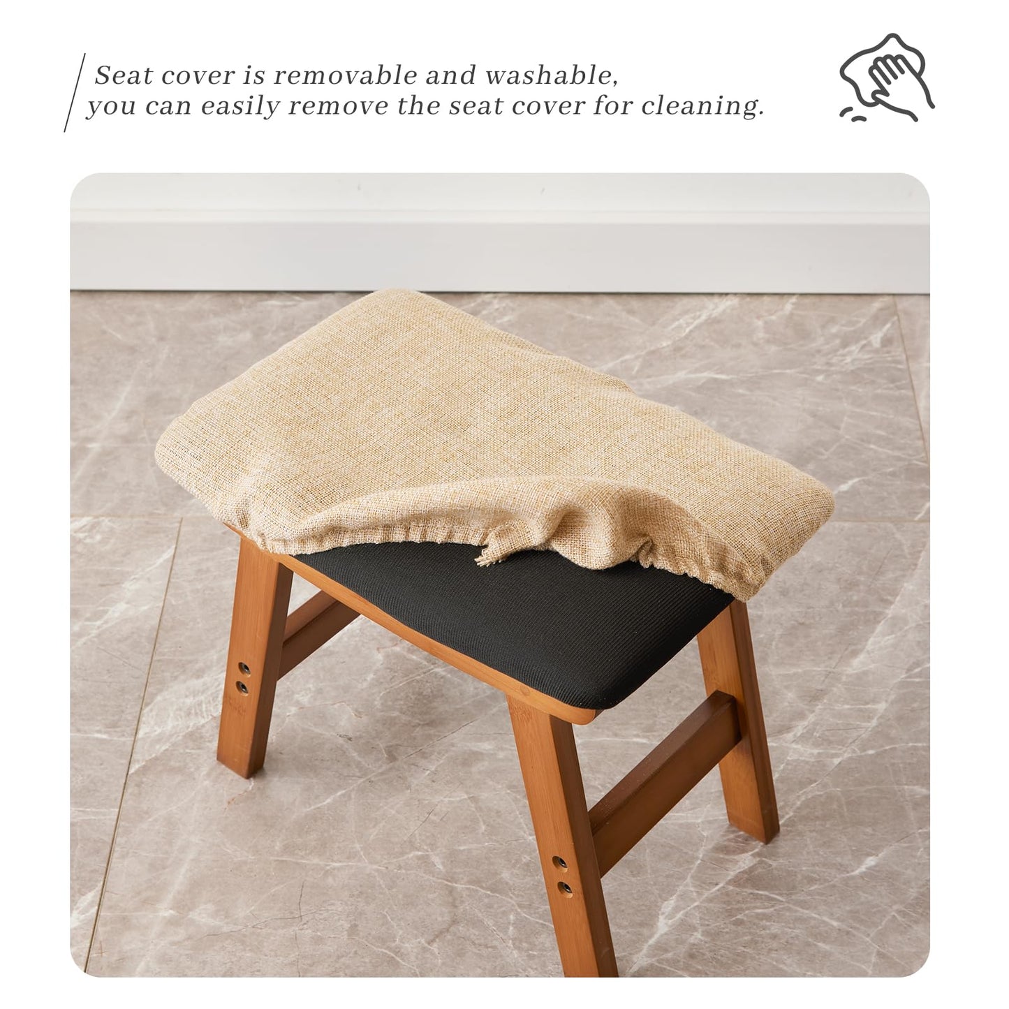 Kitsanery Foot Stool,Ottoman and Footstool,Small Sofa Foot Rest,Bamboo Foot Stool Under Desk,Extra Seating for Living Room, Bedroom and Kitchen (Brown Stool Legs - Beige Surface)