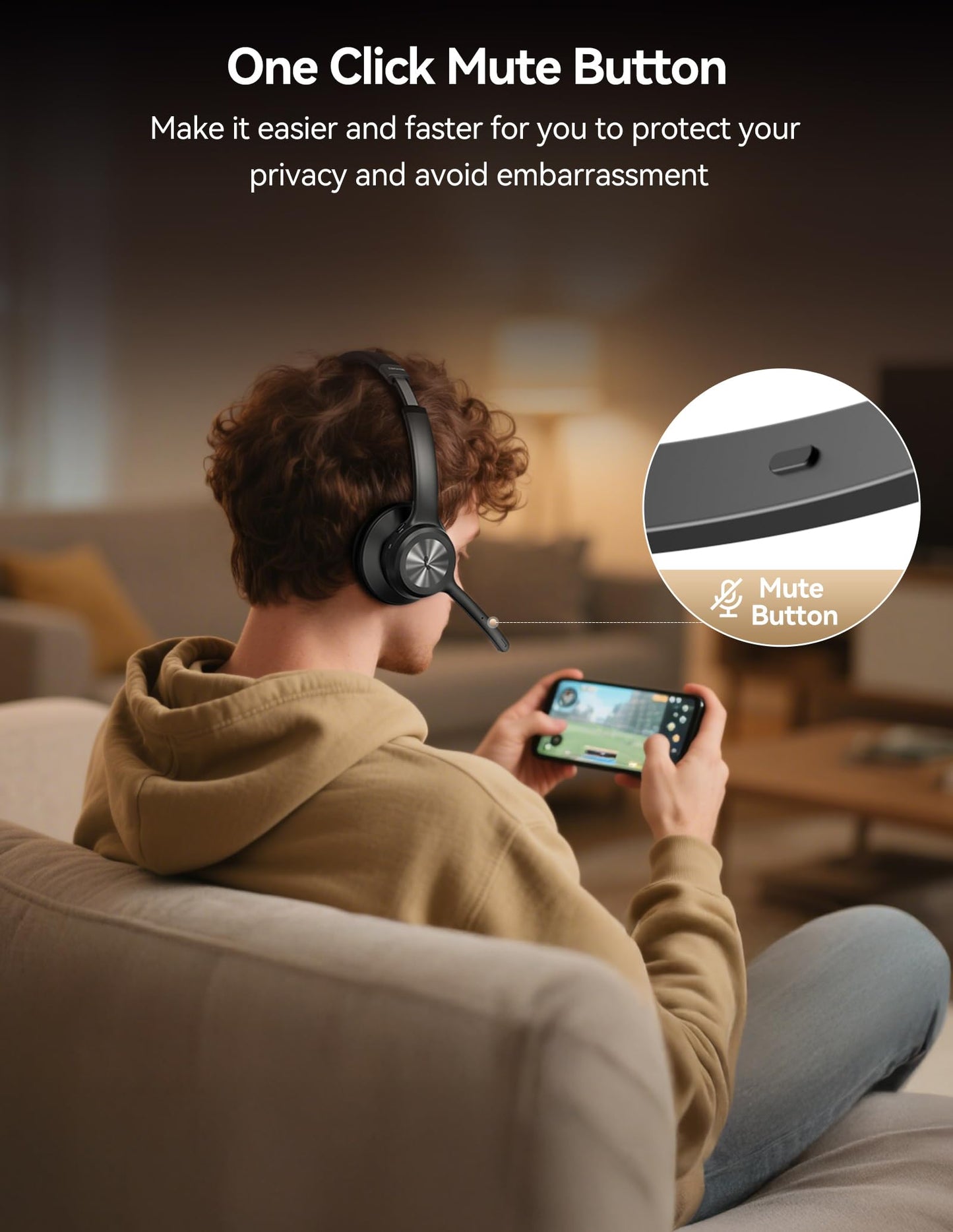 TECKNET Wireless Headset with Microphone - V6.0 Bluetooth Trucker Headset with Noise Cancelling Microphone and Mute Button, 60H Working Time, On-Ear Bluetooth Headphones for Call Center/Office/Drivers