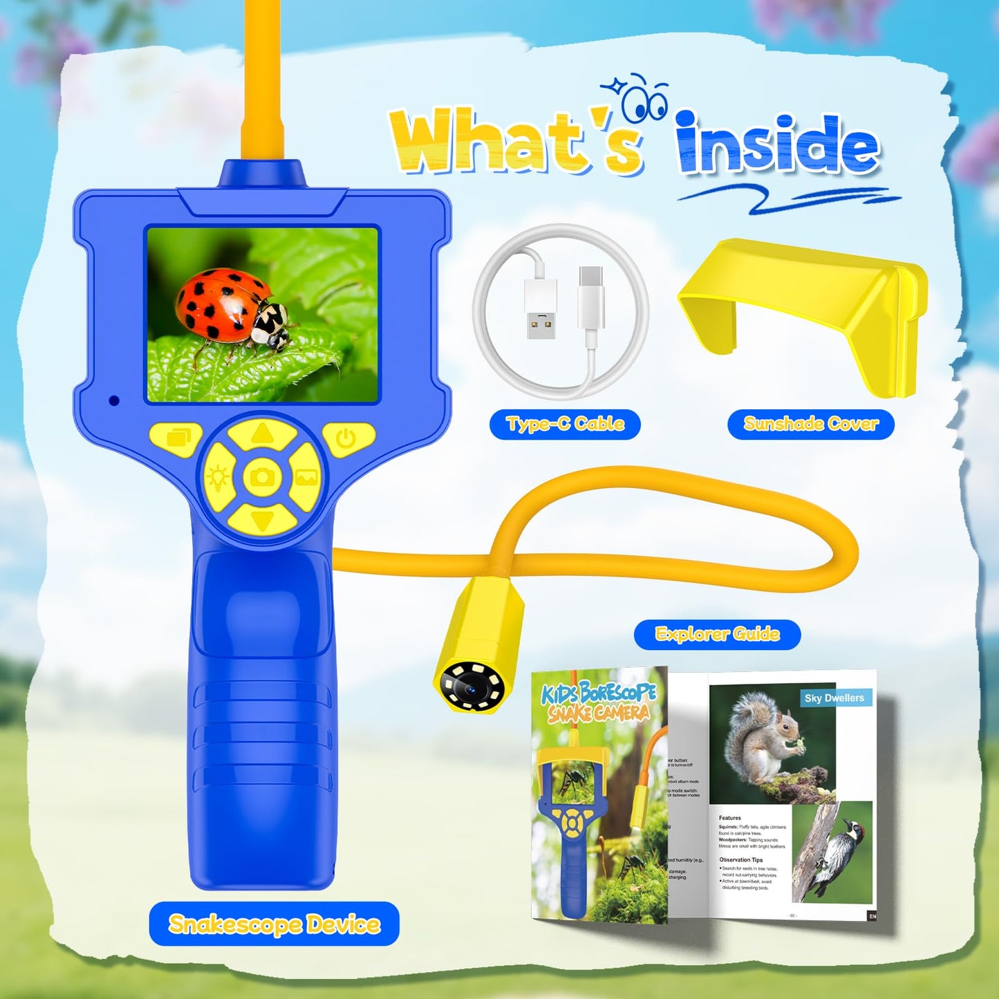 Borescope Camera with Light for Kids,Rechargeable Outdoor STEM Toys Camping for Nature Exploration,Educational Birthday Gifts for 3 4 5 6 7 8-10 Year Old Boys Girls