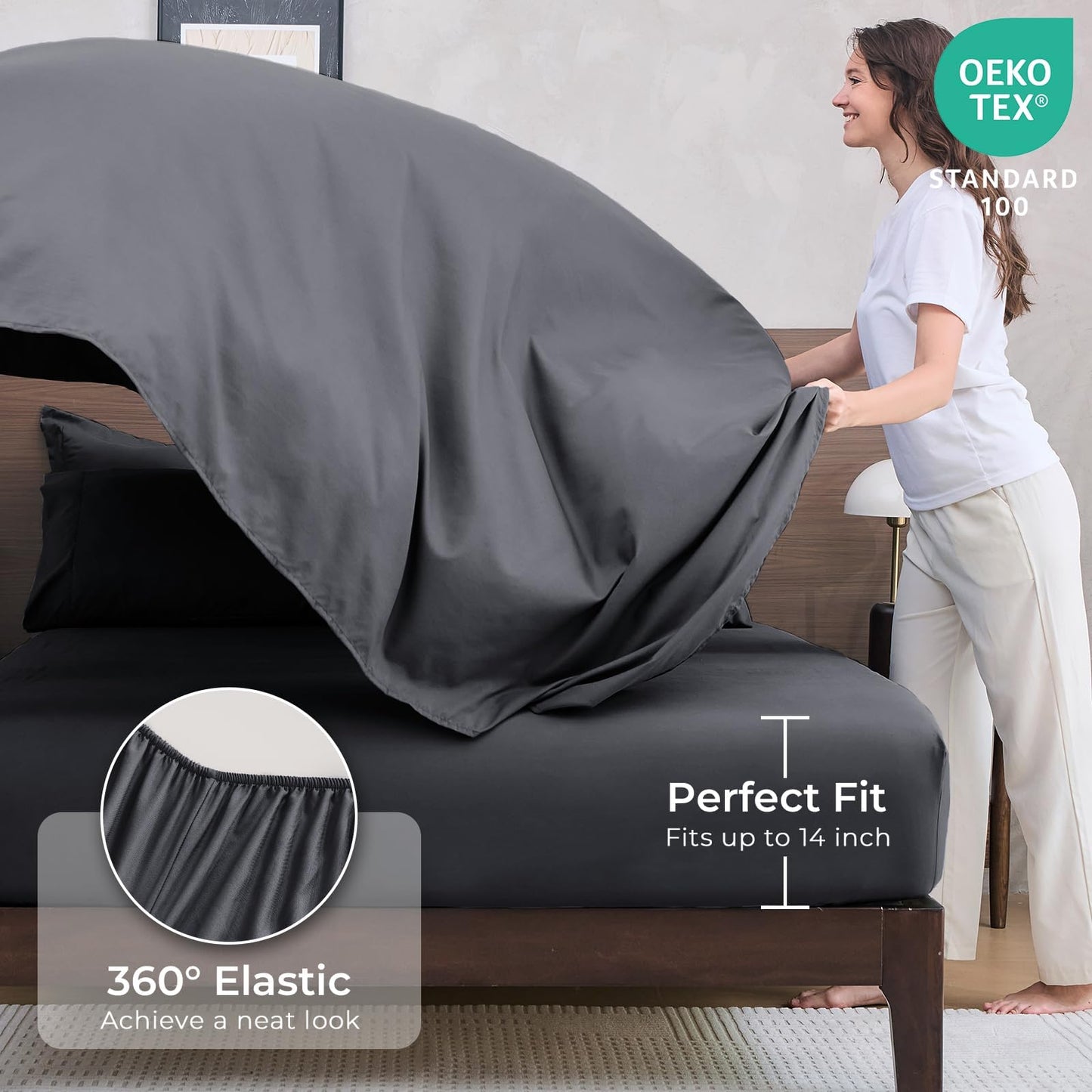 HEVUMYI King Comforter Set - 7-Piece All Season Bed in a Bag King, Ultra Soft Bedding Set with Comforter, Flat Sheet, Fitted Sheet, Pillowcases, Pillow Shams, Dark Grey