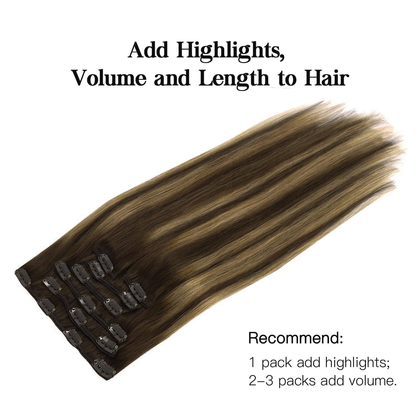 HOTBANANA Human Hair Clip in Hair Extensions, Balayage Chocolate Brown Mixed Caramel Blonde 120g Clip in Hair Extensions Real Human Hair Straight Remy Hair Clip Ins Dark Roots Ombre 22 Inch 7pcs